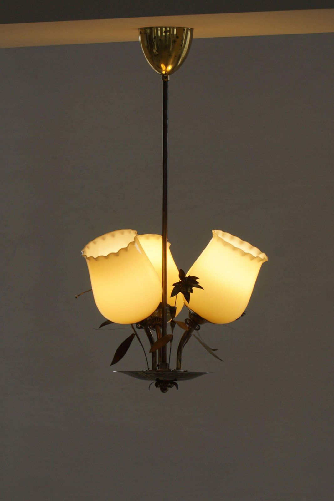 photo buy Mid Century Glass & Brass Chandelier, Model 501 3 By Stockmann, Finland, 1940s