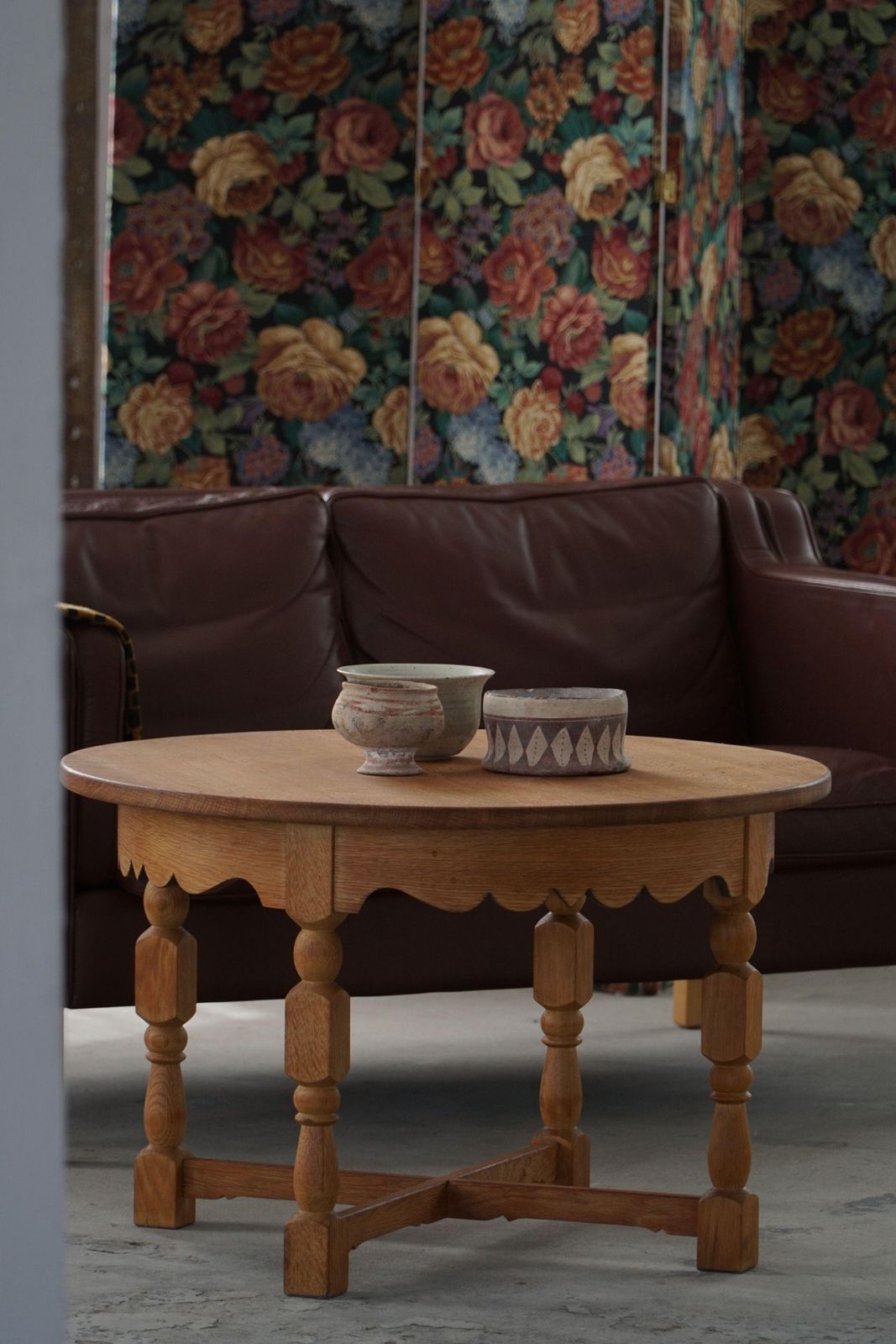 Mid Century Round Danish Side Table In Solid Oak, Henning Kjærnulf, 1960s photo furniture