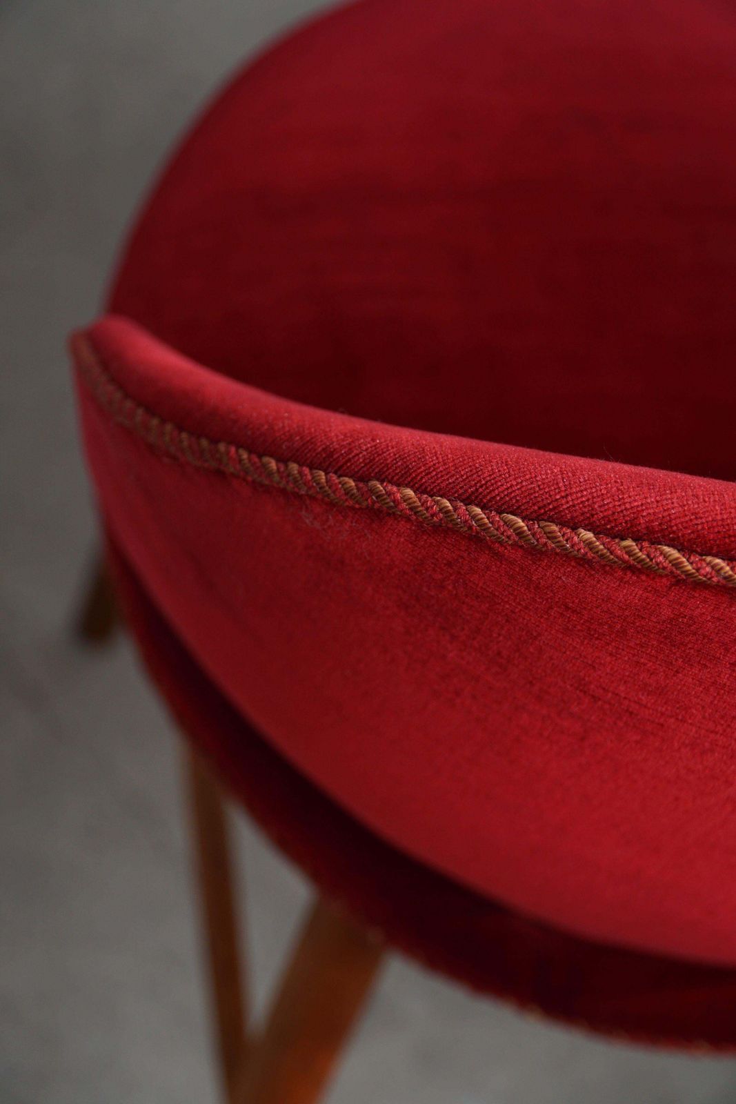 Mid Century Dressing Chair In Oak & Red Velvet, By A Danish Cabinetmaker, 1950s photo vintage