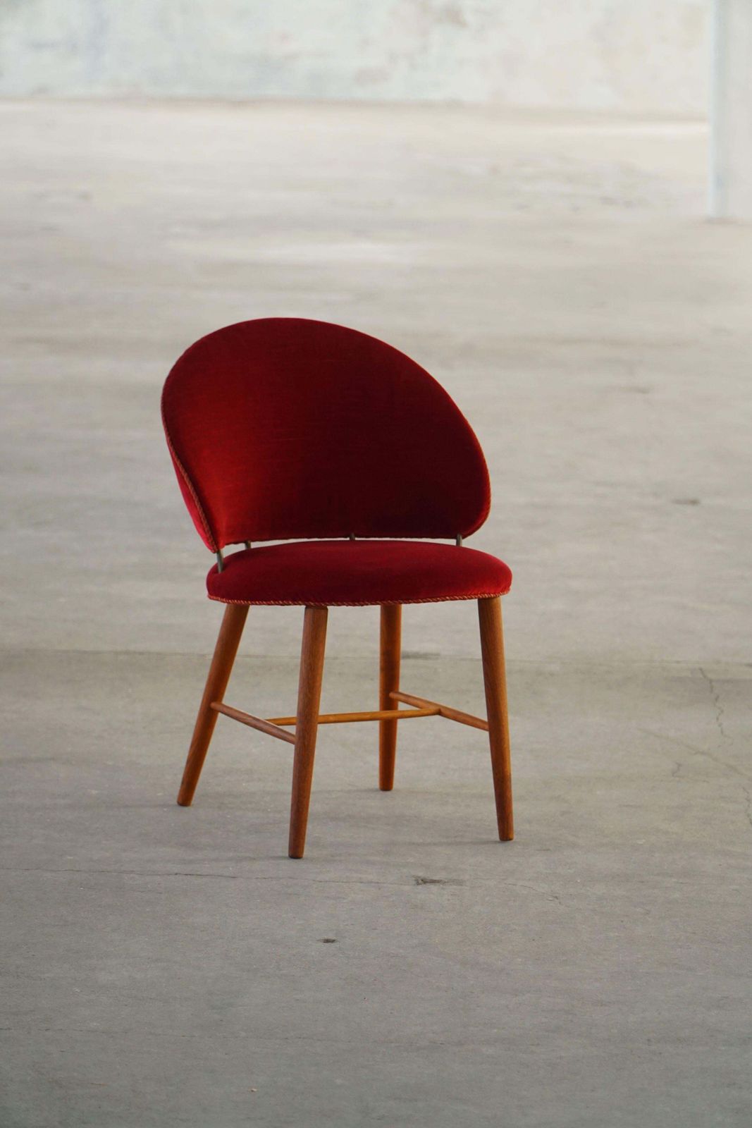 photo furniture Mid Century Dressing Chair In Oak & Red Velvet, By A Danish Cabinetmaker, 1950s