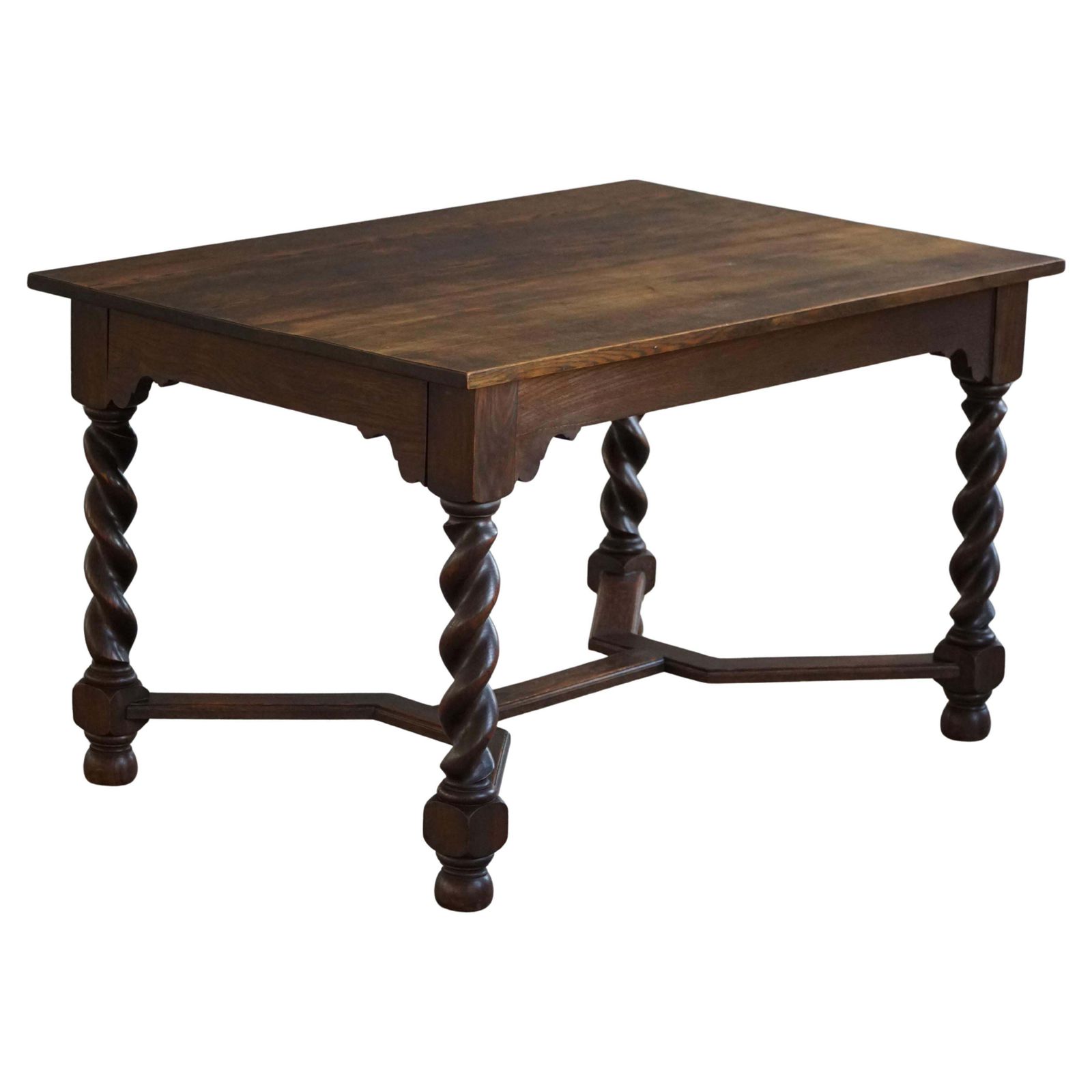 Danish Baroque Inspired Oak Desk / Dining Table With Barley Twist Legs, 1900s