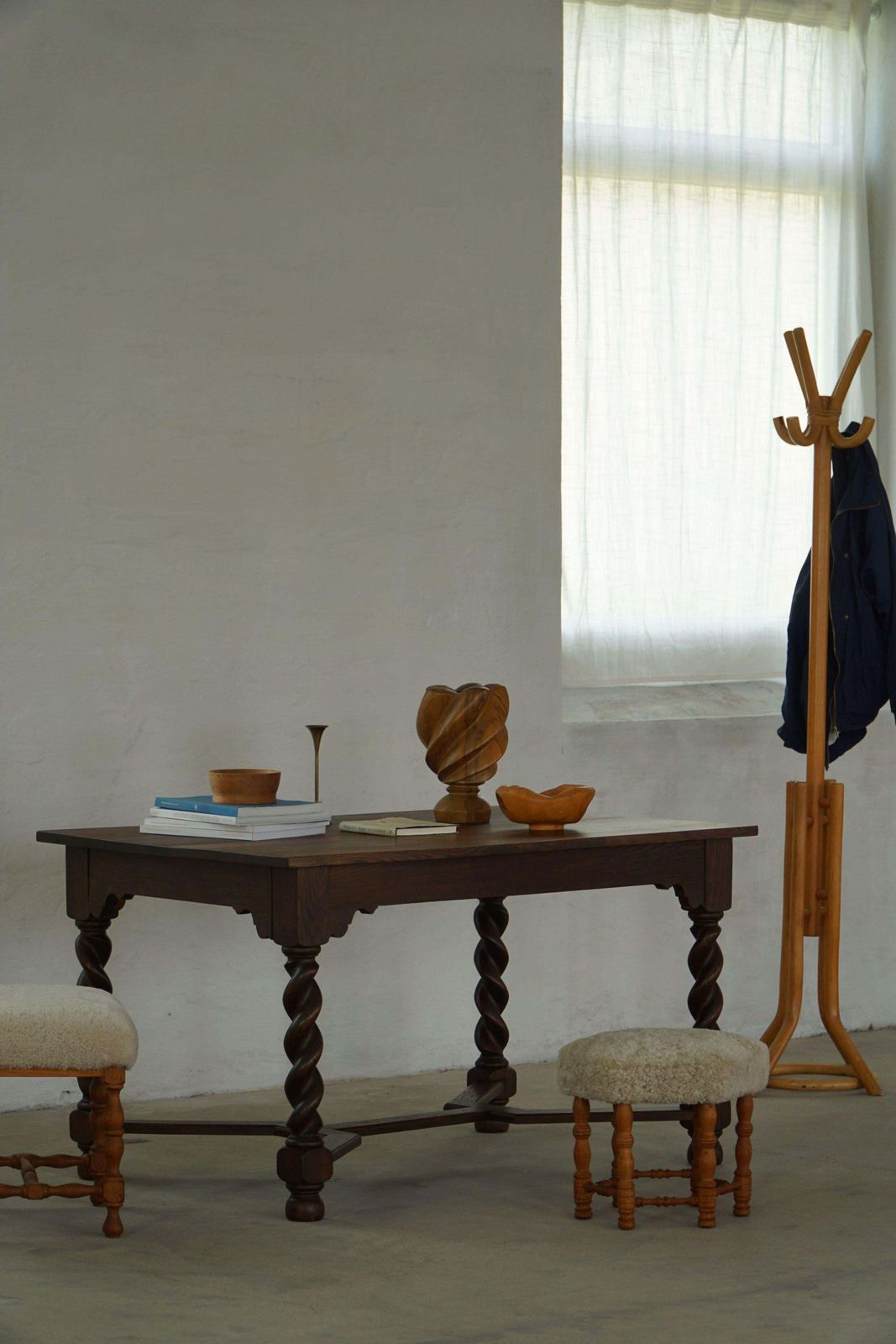 1718.0 Danish Baroque Inspired Oak Desk / Dining Table With Barley Twist Legs, 1900s photo