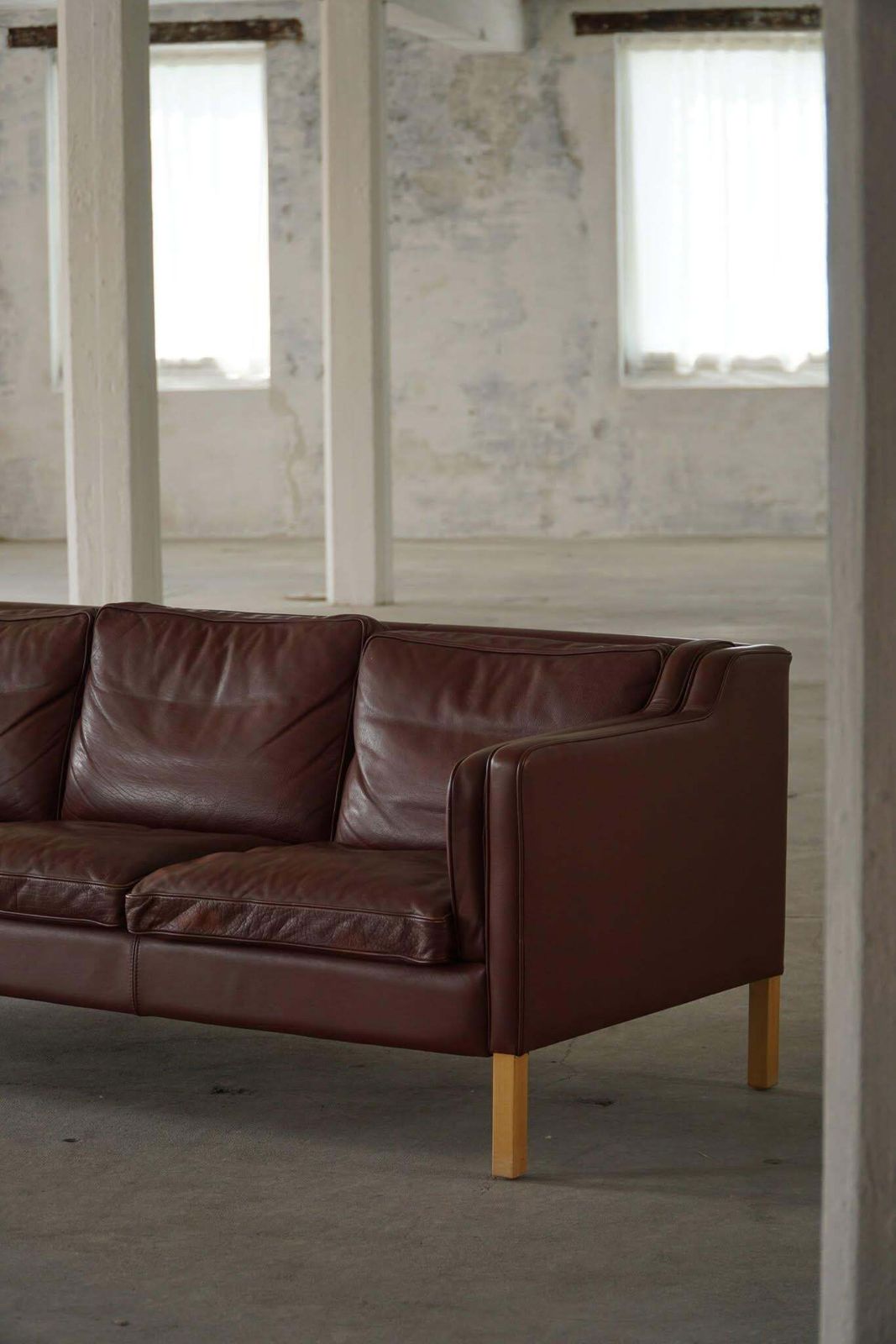 Stouby Møbelfabrik, Mid Century 3 Seater Sofa In Brown Leather, Made In 1970s photo buy