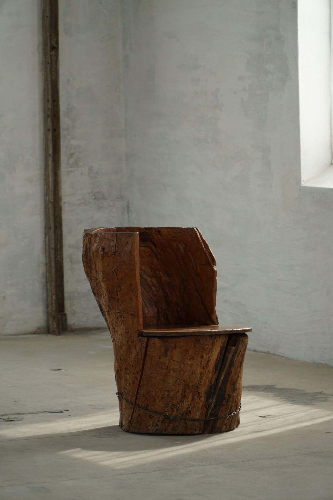 Hand Carved Stump Chair In Pine With Storage, Swedish Modern, Wabi Sabi, 1900s photo for sale