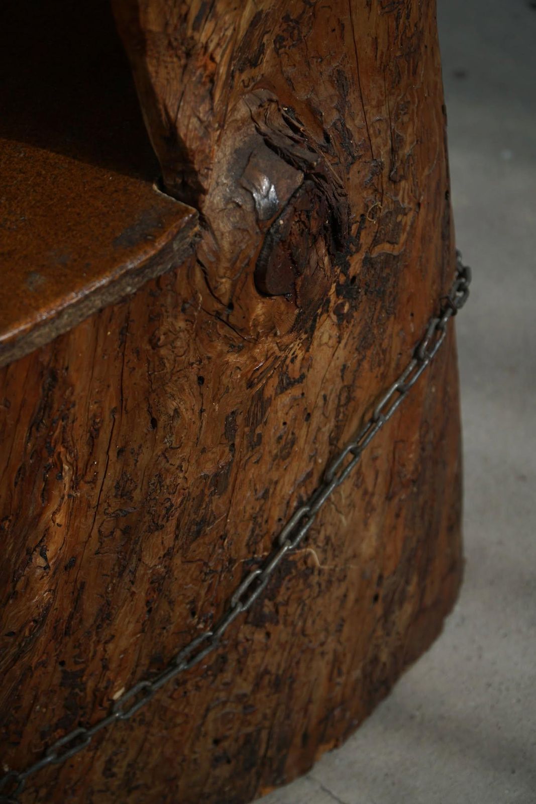Hand Carved Stump Chair In Pine With Storage, Swedish Modern, Wabi Sabi, 1900s photo vinterior