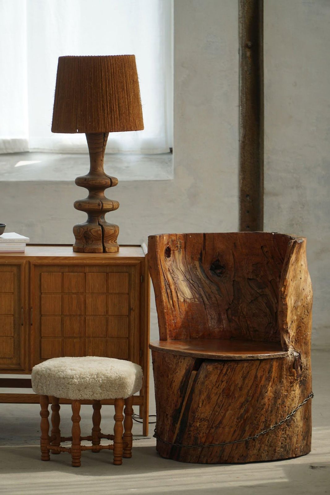 1868.0 Hand Carved Stump Chair In Pine With Storage, Swedish Modern, Wabi Sabi, 1900s photo