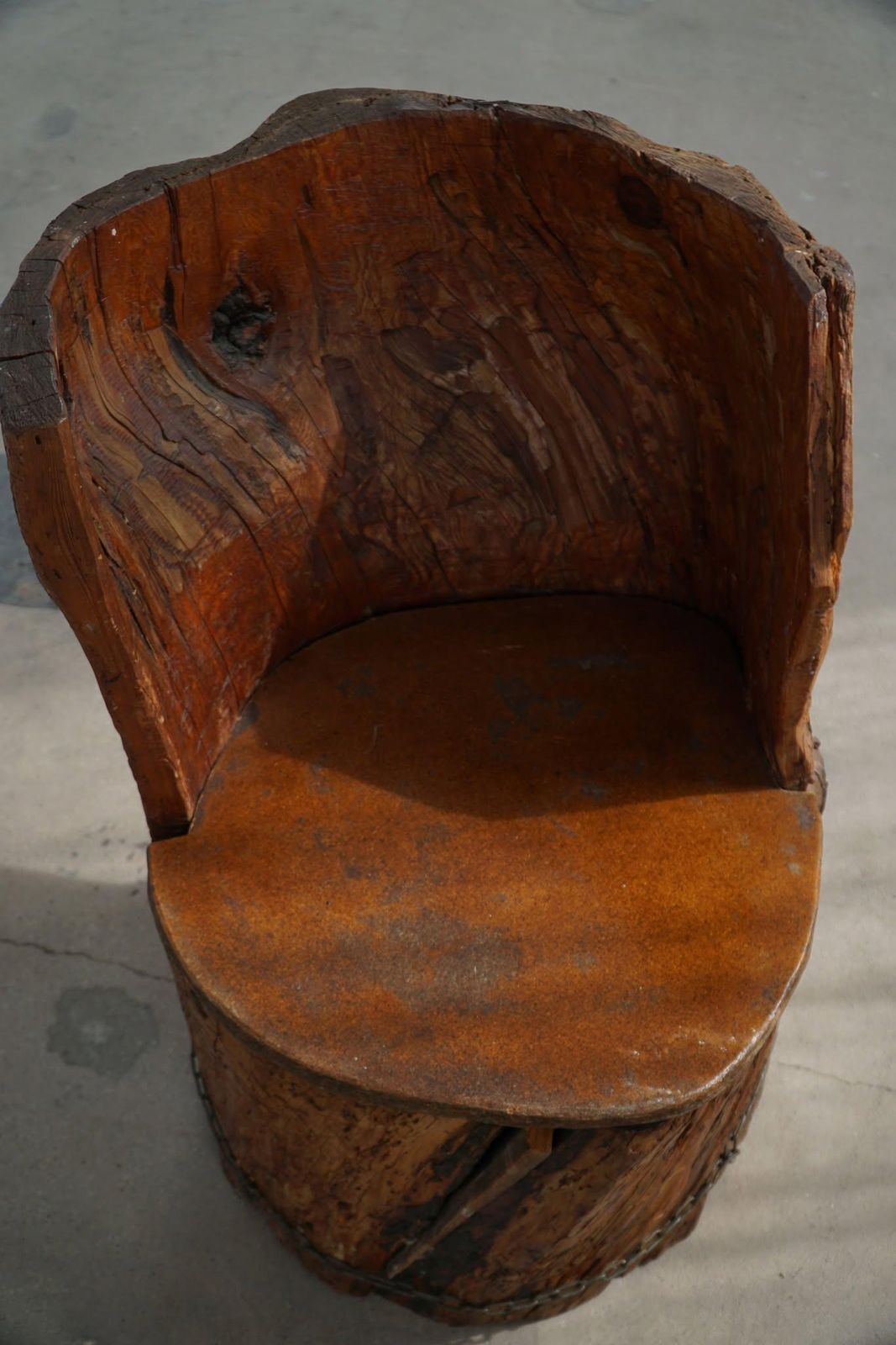 photo buy Hand Carved Stump Chair In Pine With Storage, Swedish Modern, Wabi Sabi, 1900s