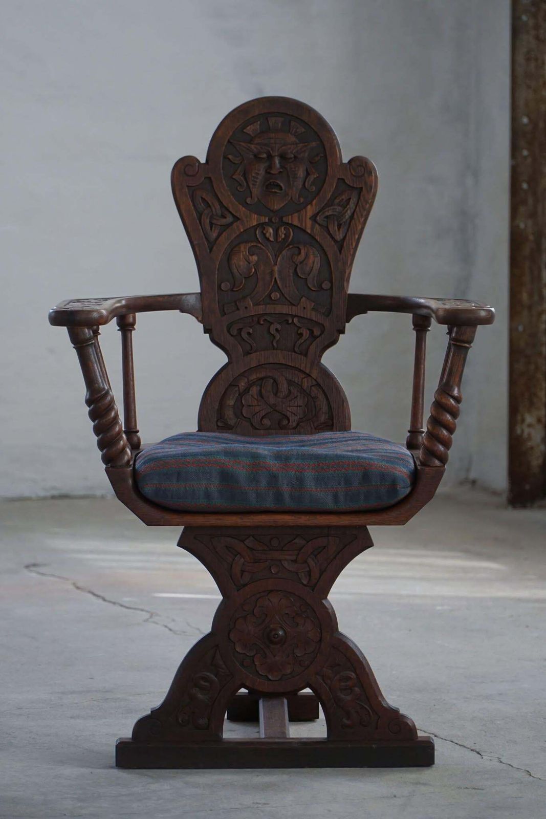 photo furniture Scandinavian Armchair In Solid Oak With A Cushion, Folk Art, Early 19th Century