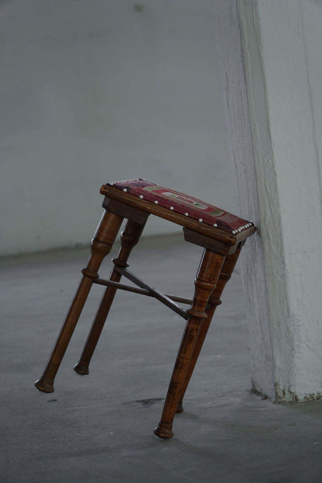 photo buy Scandinavian Almue Stool In Wood & Fabric, Late 19th Century