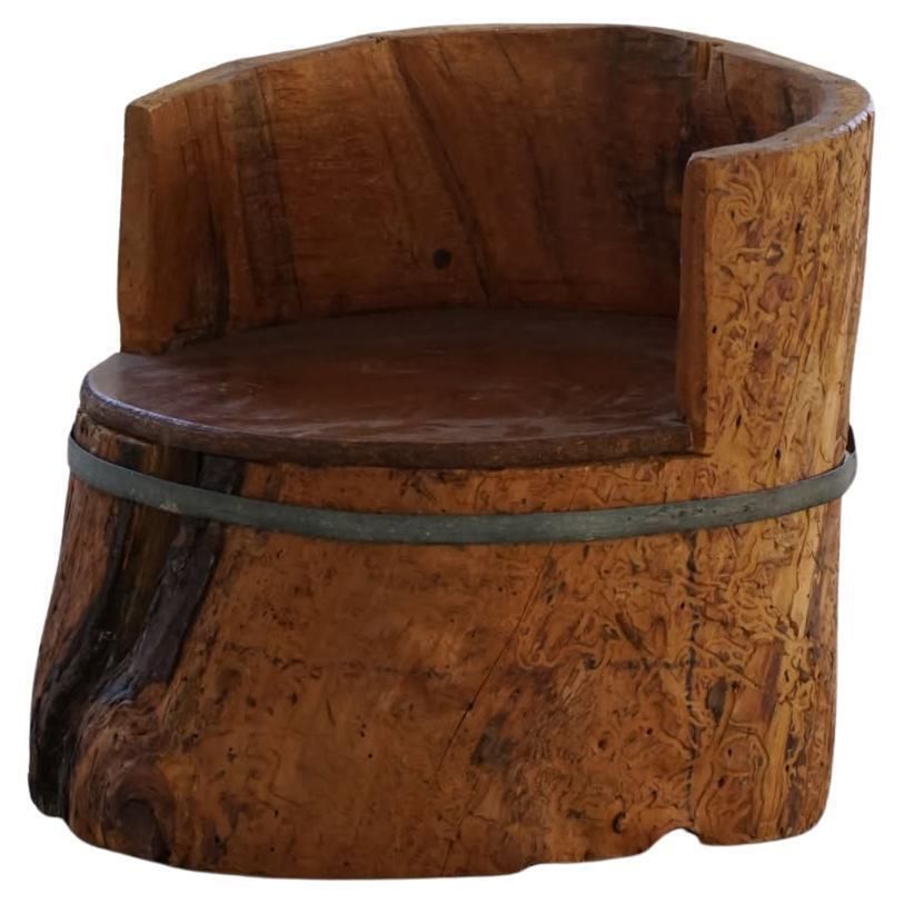 Primitive Stump Chair In Pine, Hand Carved, Swedish Modern, Wabi Sabi, 1900s