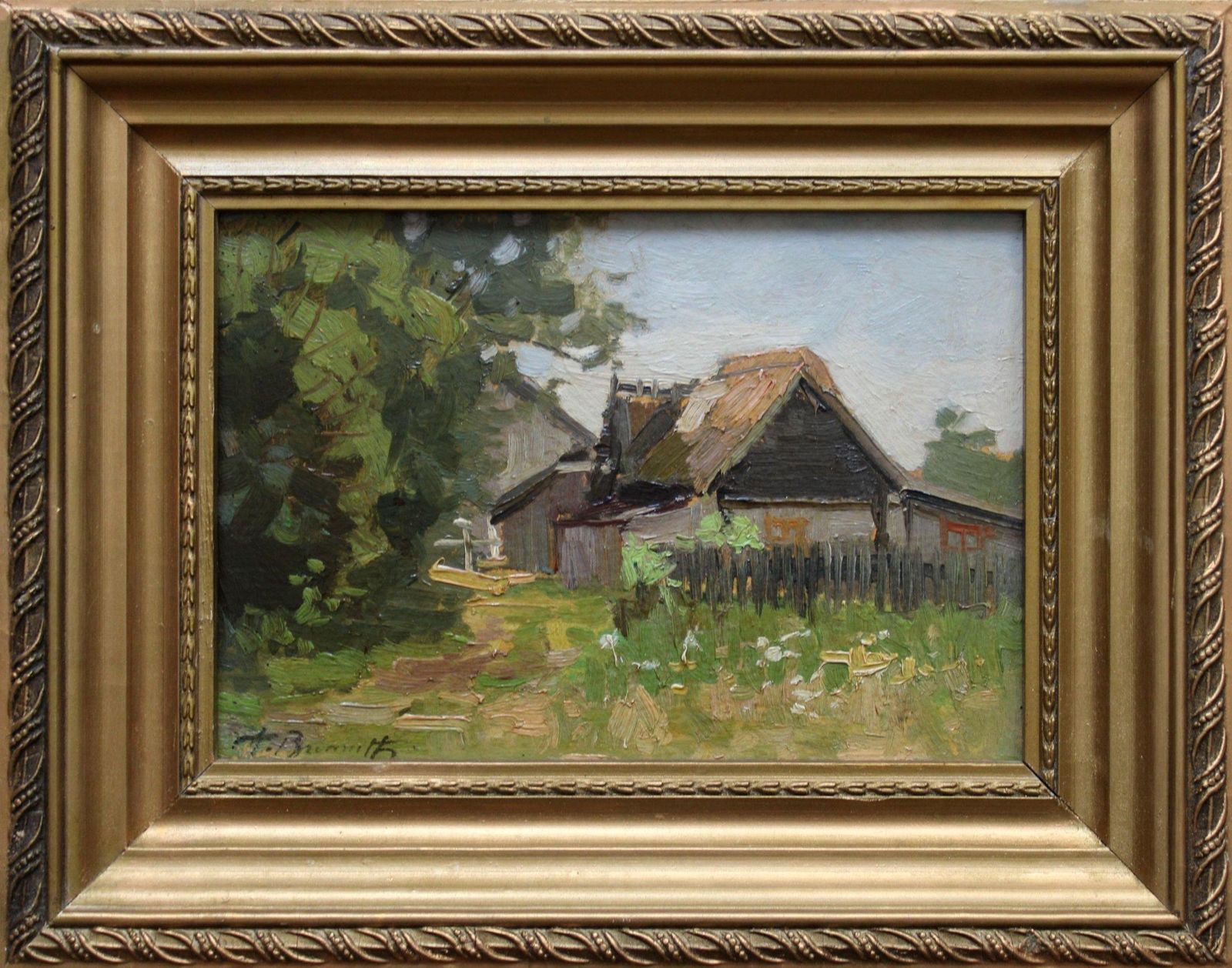 Alfejs Bromults Countryside Landscape  Oil/Cardboard, 19x27 Cm1982 photo furniture