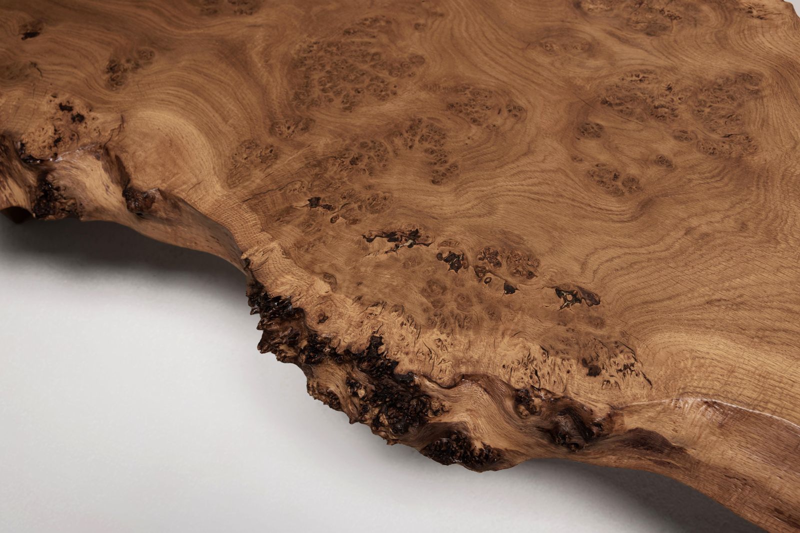 photo for sale Exceptional And Large Coffee Table,  English Oak Burl, 1970s.