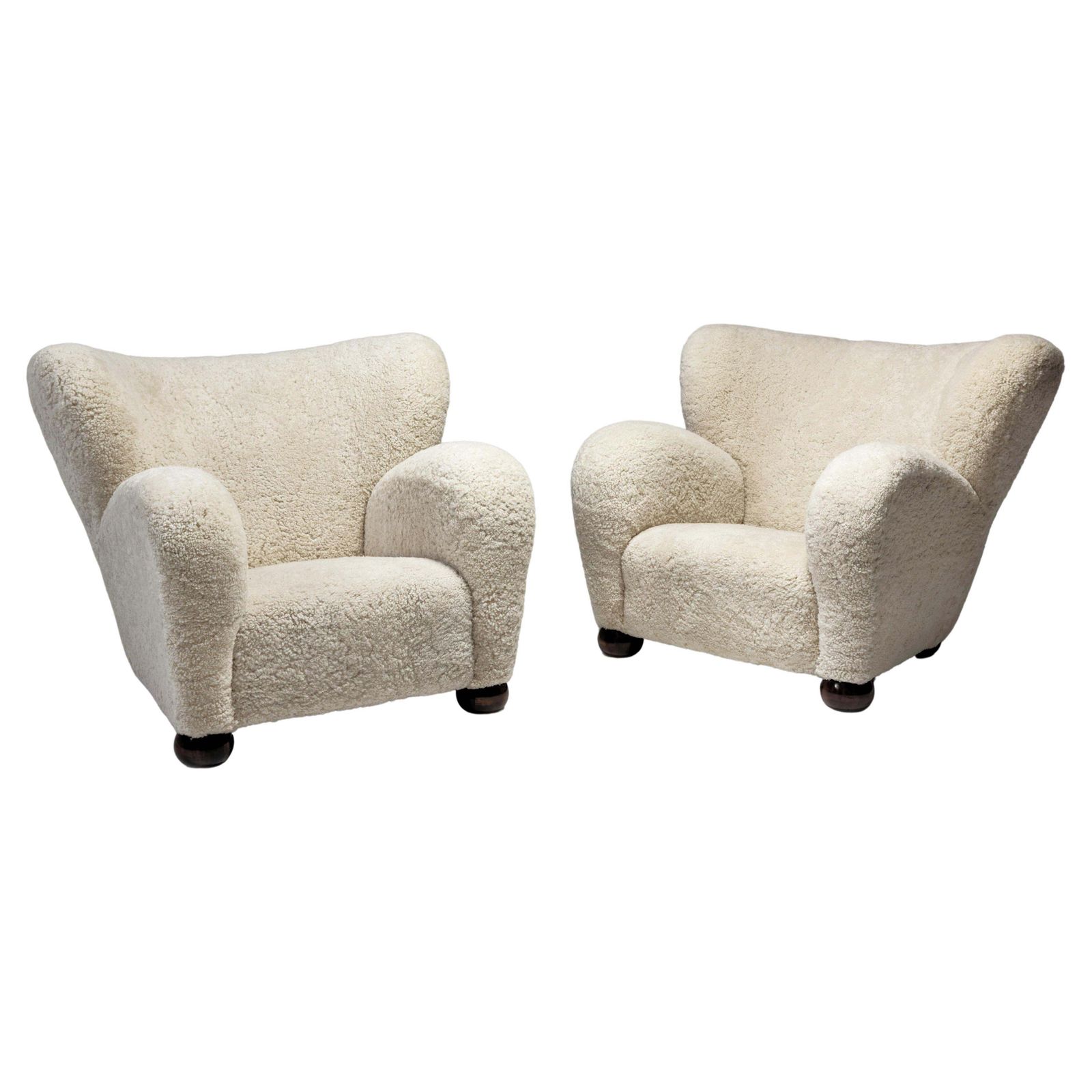 Marta Blomstedt  Sheepskin Wing Chairs For The Aulanko Hotel, Finland, 1930s.