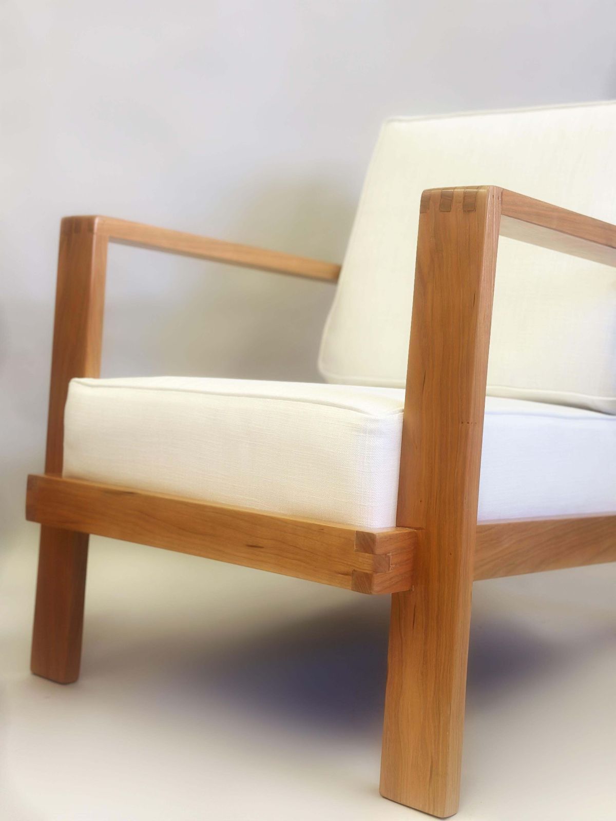 photo furniture Pair French Mid Century Modern Grid Back Cherry Lounge / Armchairs, Rene Gabriel