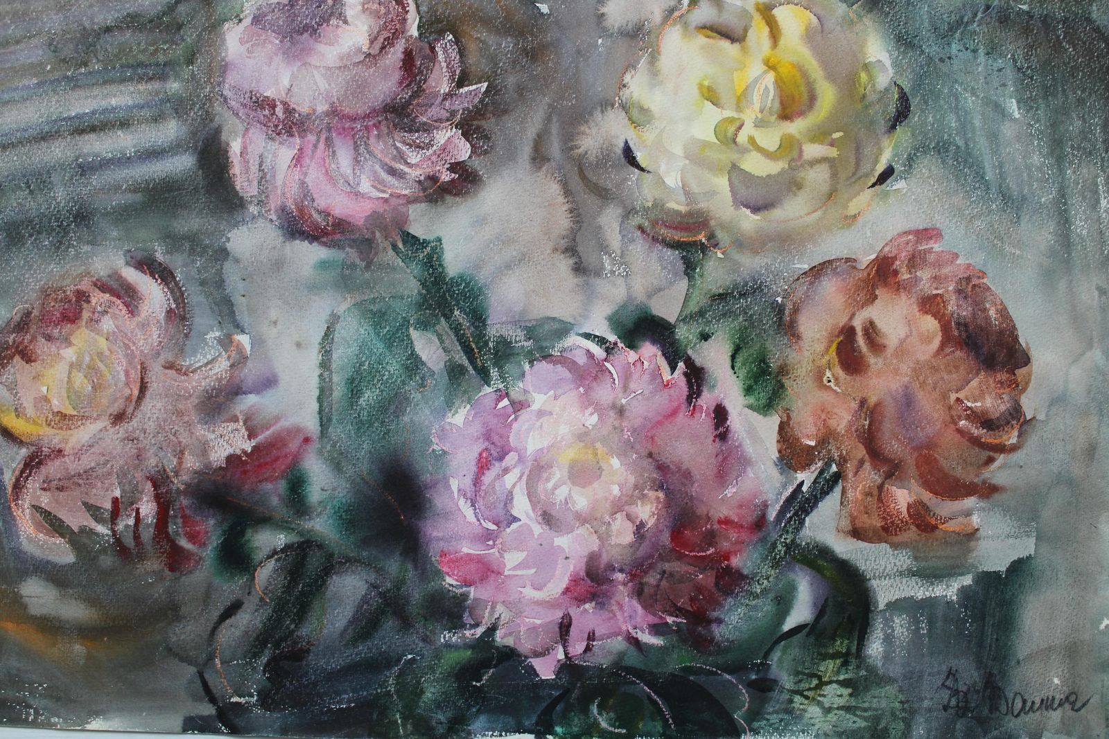 Dzidra Baumachrysanthemums  1985. Paper, Watercolor, 44x57 Cm1985 photo furniture