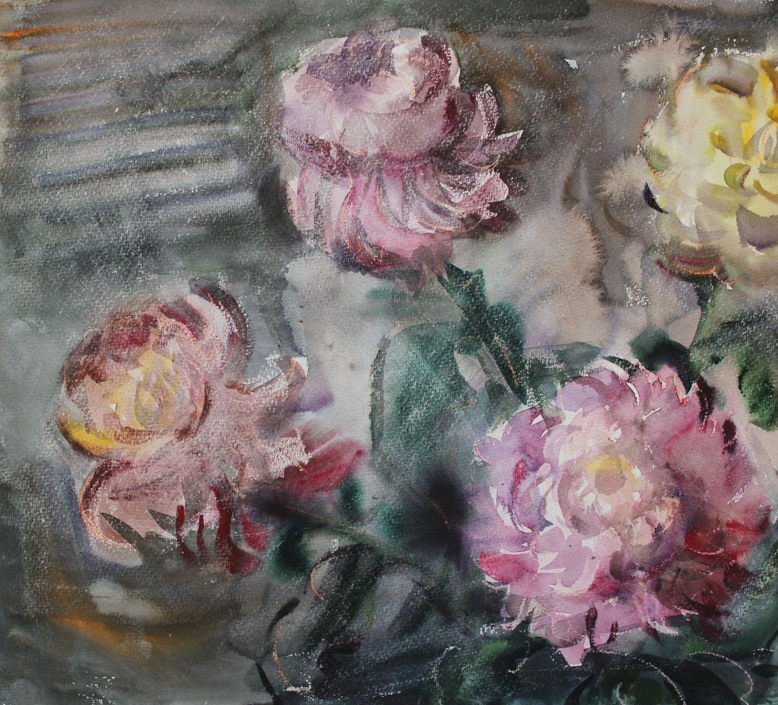 Dzidra Baumachrysanthemums  1985. Paper, Watercolor, 44x57 Cm1985 photo for sale