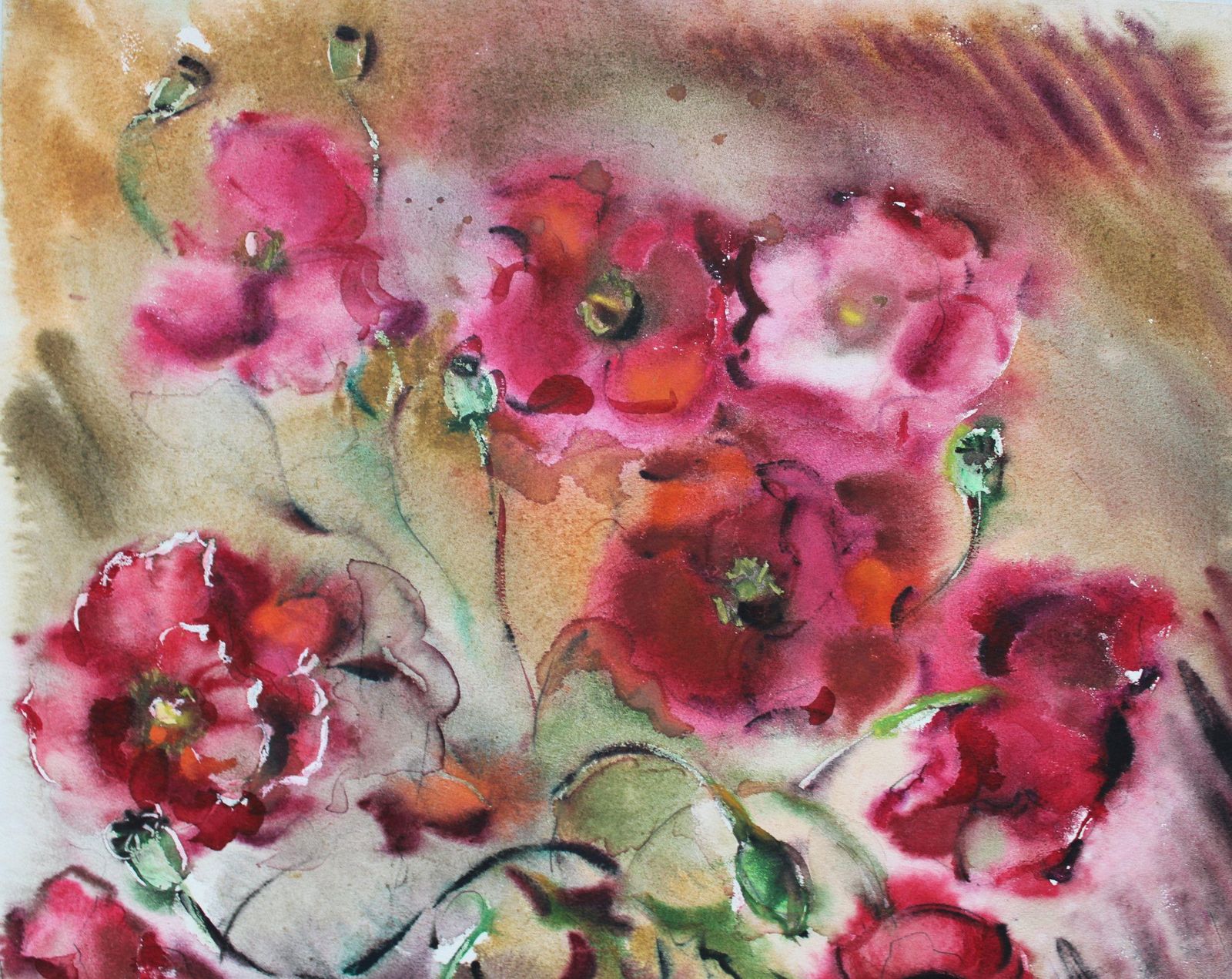 Dzidra Baumapoppies  1980. Paper, Watercolor, 54.5x43.5 Cm1980 photo Art