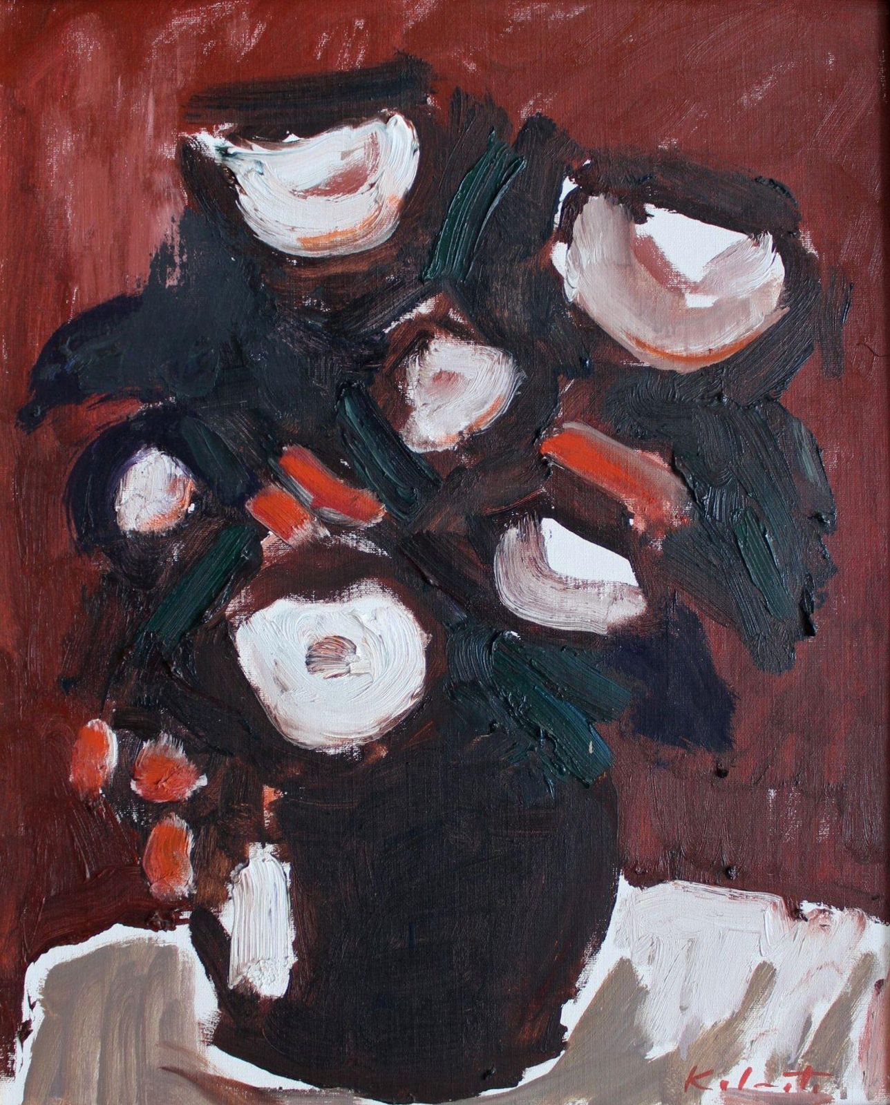 Janis Kalmitestill Life With Flowers  Oil/Cardboard, 51x40 Cm1985