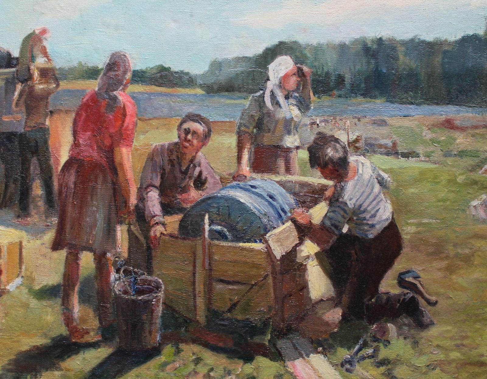 Aleksandr Rodin (1922 2001)in The Constructing. Oil On Cardboard, 58x88 Cm1953 photo furniture