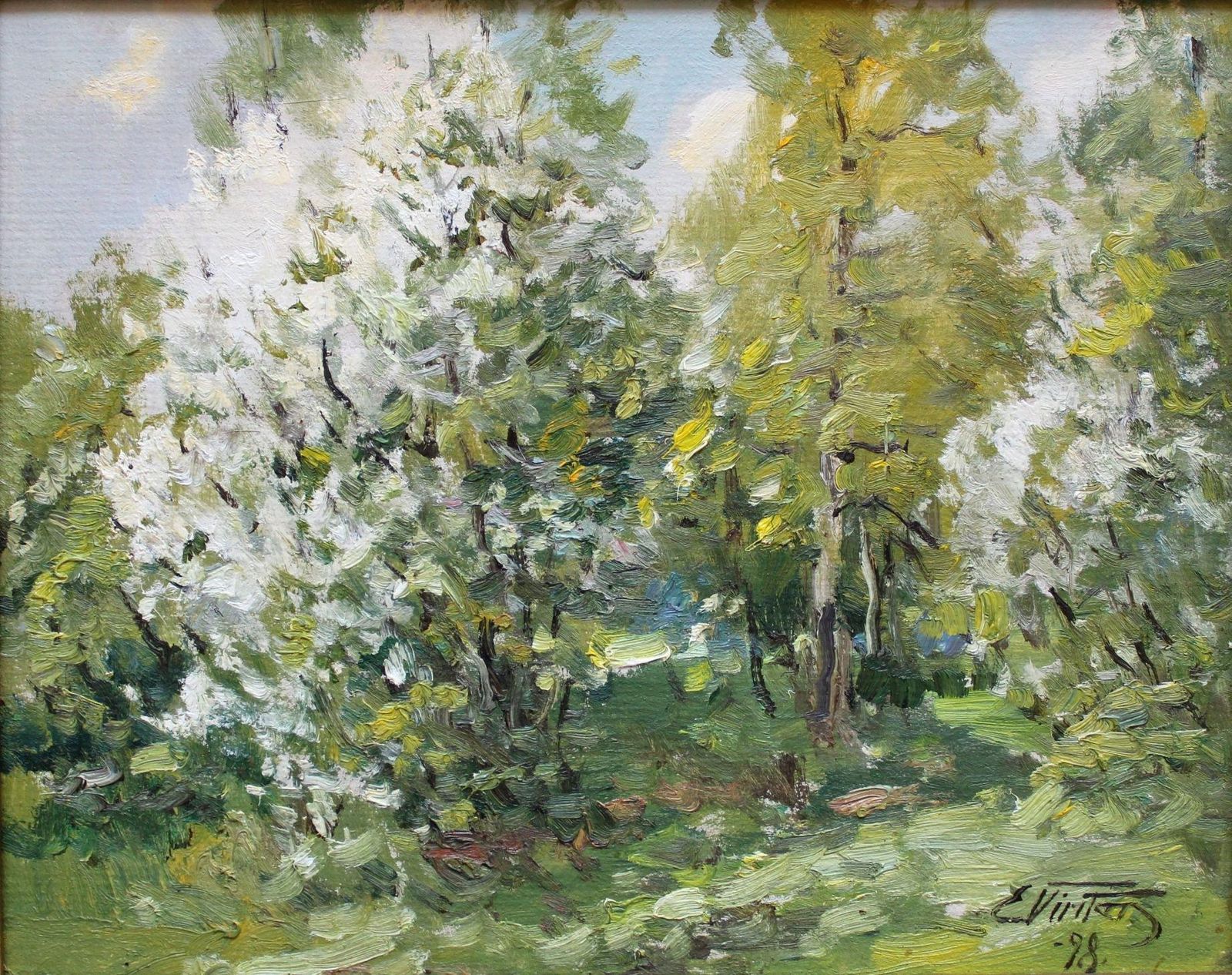 Edgars Vintersblooming Trees  Oil/Cardboard, 39x49 Cm1990