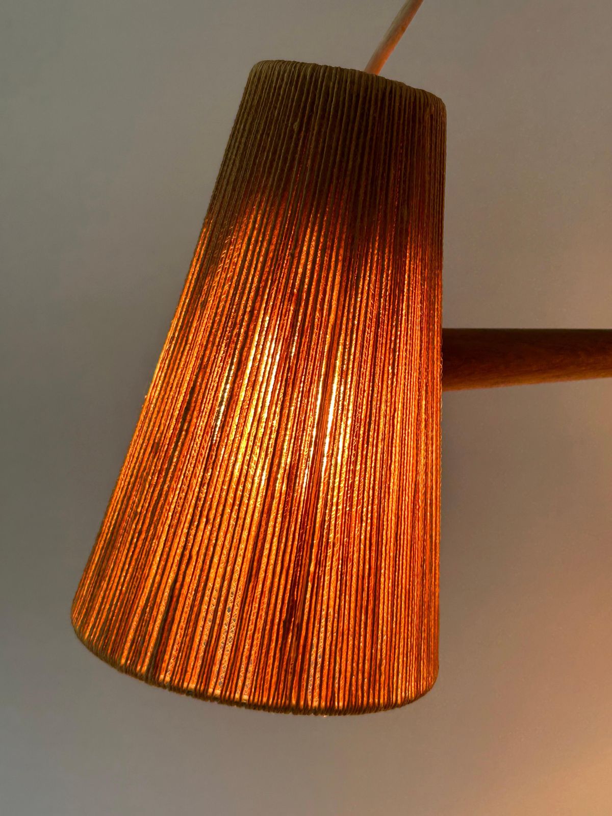 1733.0 Mid Century Sisal & Teak Pendant Lamp Or Chandelier By Temde Switzerland 1960s photo