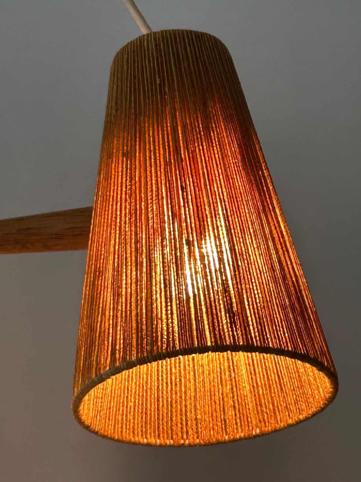 photo vintage Mid Century Sisal & Teak Pendant Lamp Or Chandelier By Temde Switzerland 1960s