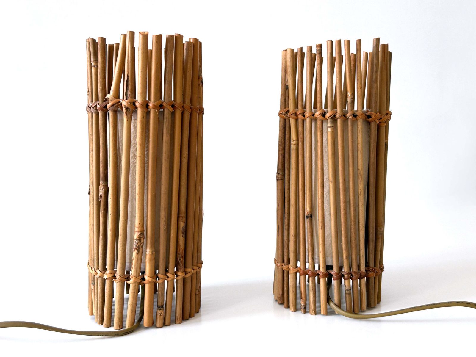 Set Of Two Lovely Vintage Bamboo Bedside Table Lamps Germany 1980s photo Lighting