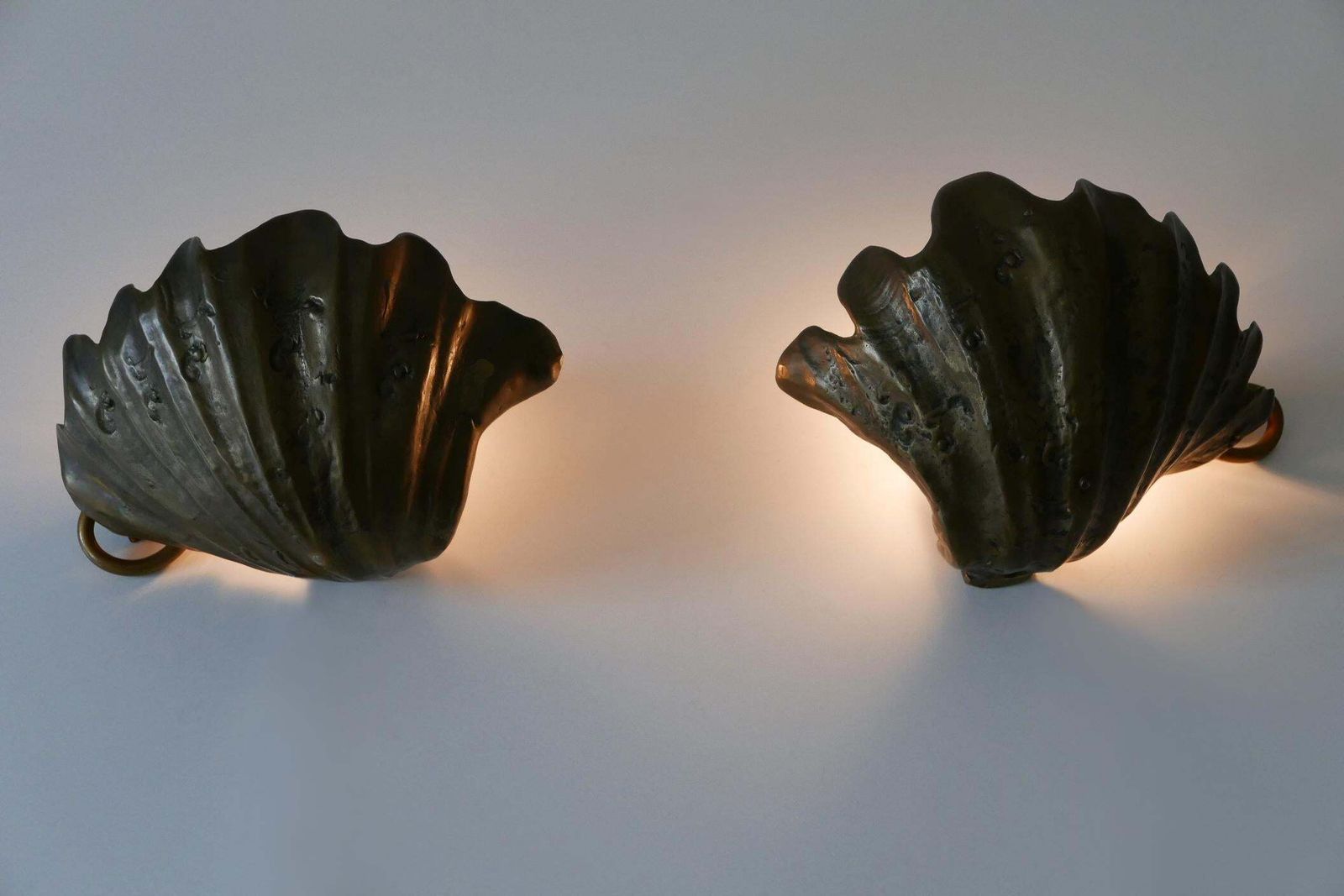 Set Of Two Rare Mid Century Modern Cast Bronze Sea Shell Sconces Germany 1960s photo Lighting