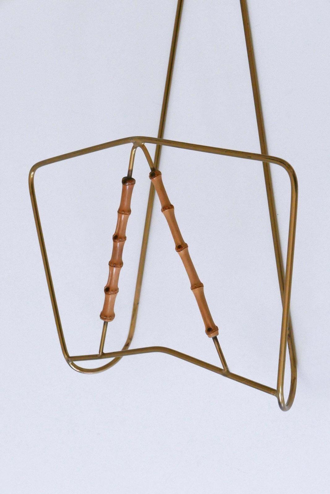Home Decor Lovely Mid Century Wall Mounted Brass & Bamboo Magazine Rack Germany 1960s photo