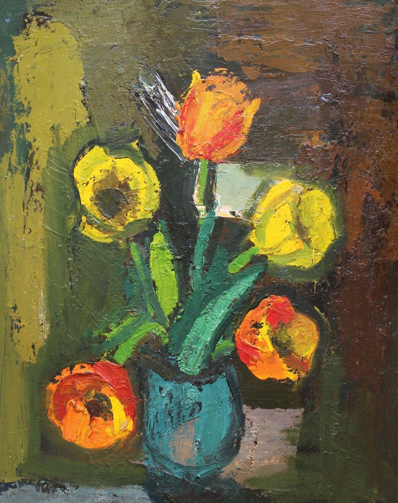 Aleksandr Rodin (1922 2001)still Life With Flowers  Cardboard/Oil, 70x49 Cm1993 photo furniture