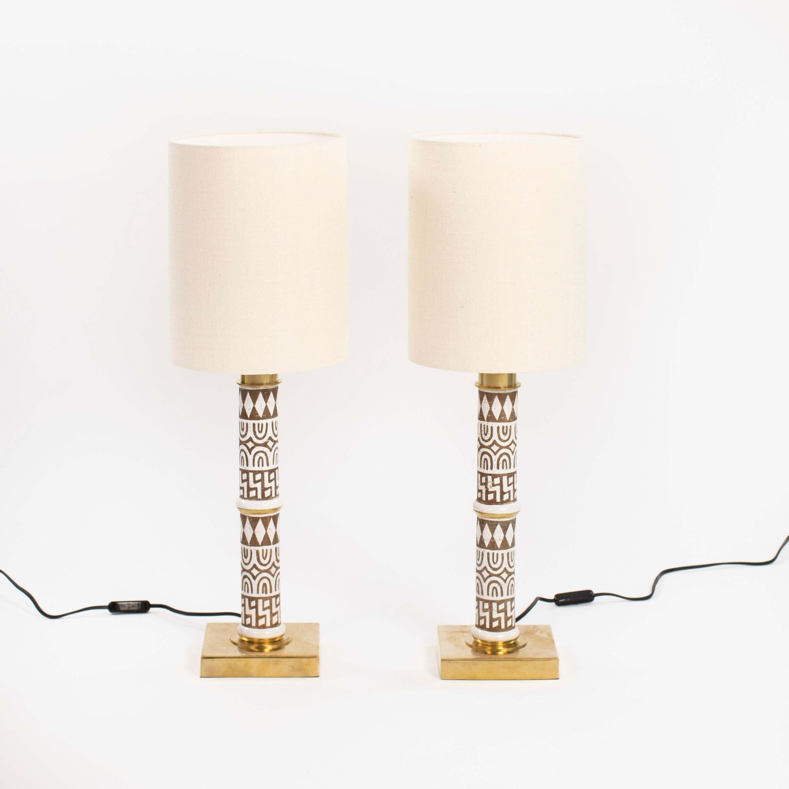 Pair Of Mid Century Italian Ceramic Brass Table Lamps By Banci Firence, 1980s photo furniture