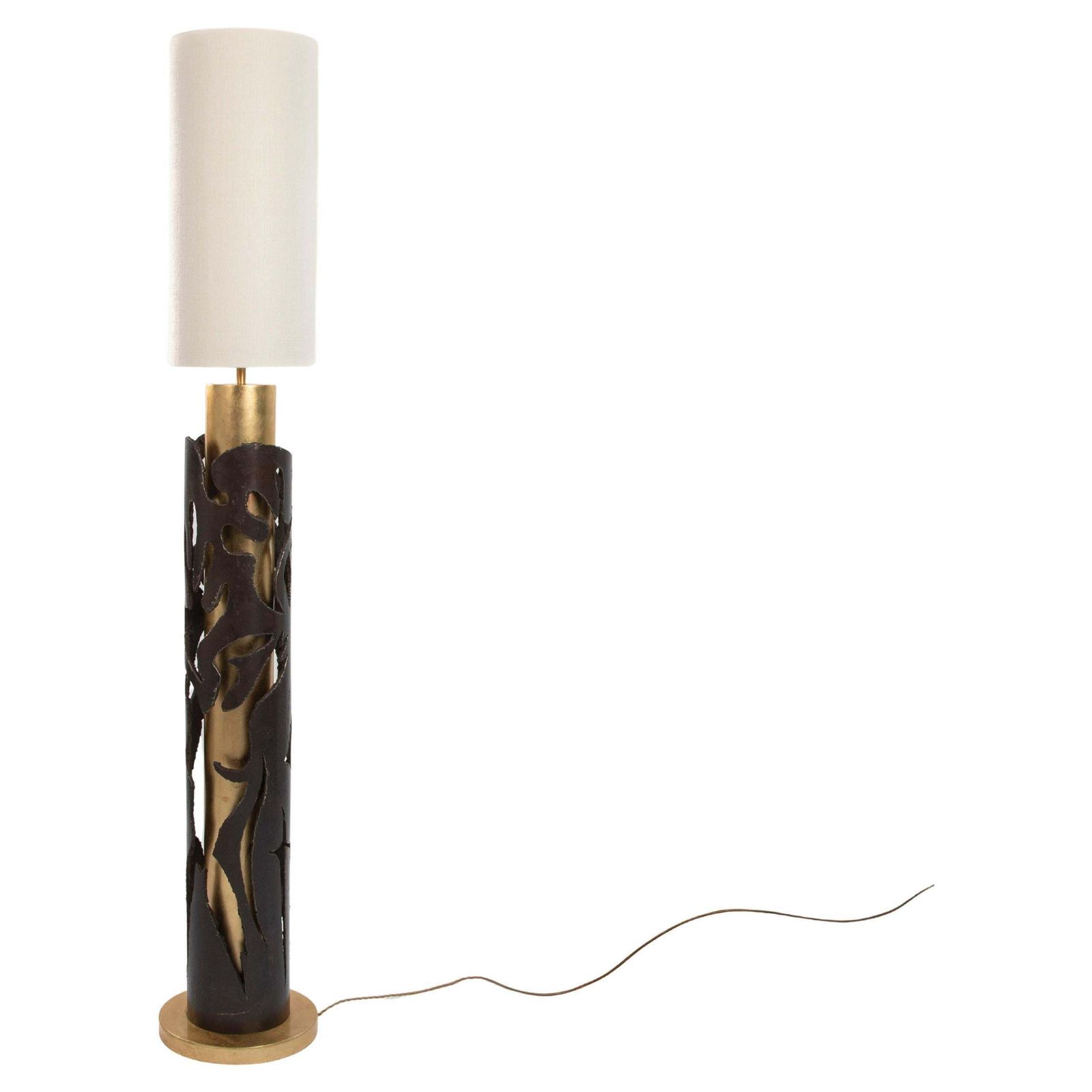 Italian Mid Century Cast Iron Floor Lamp In Gold Brown By Banci, Firenze 1980s