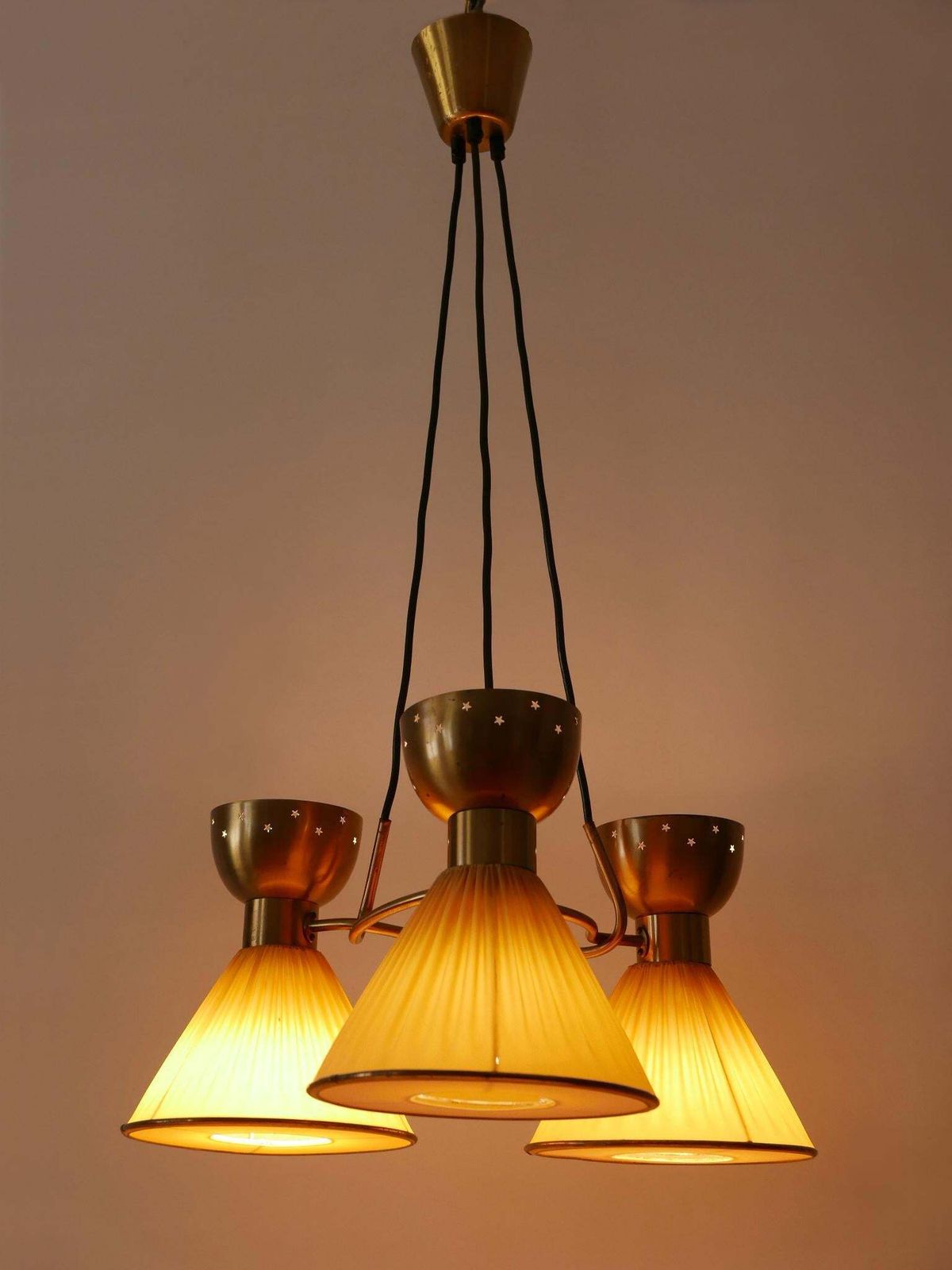 Exceptional 6 Flamed Mid Century Modern Pendant Lamp Or Chandelier Sweden 1950s photo Lighting