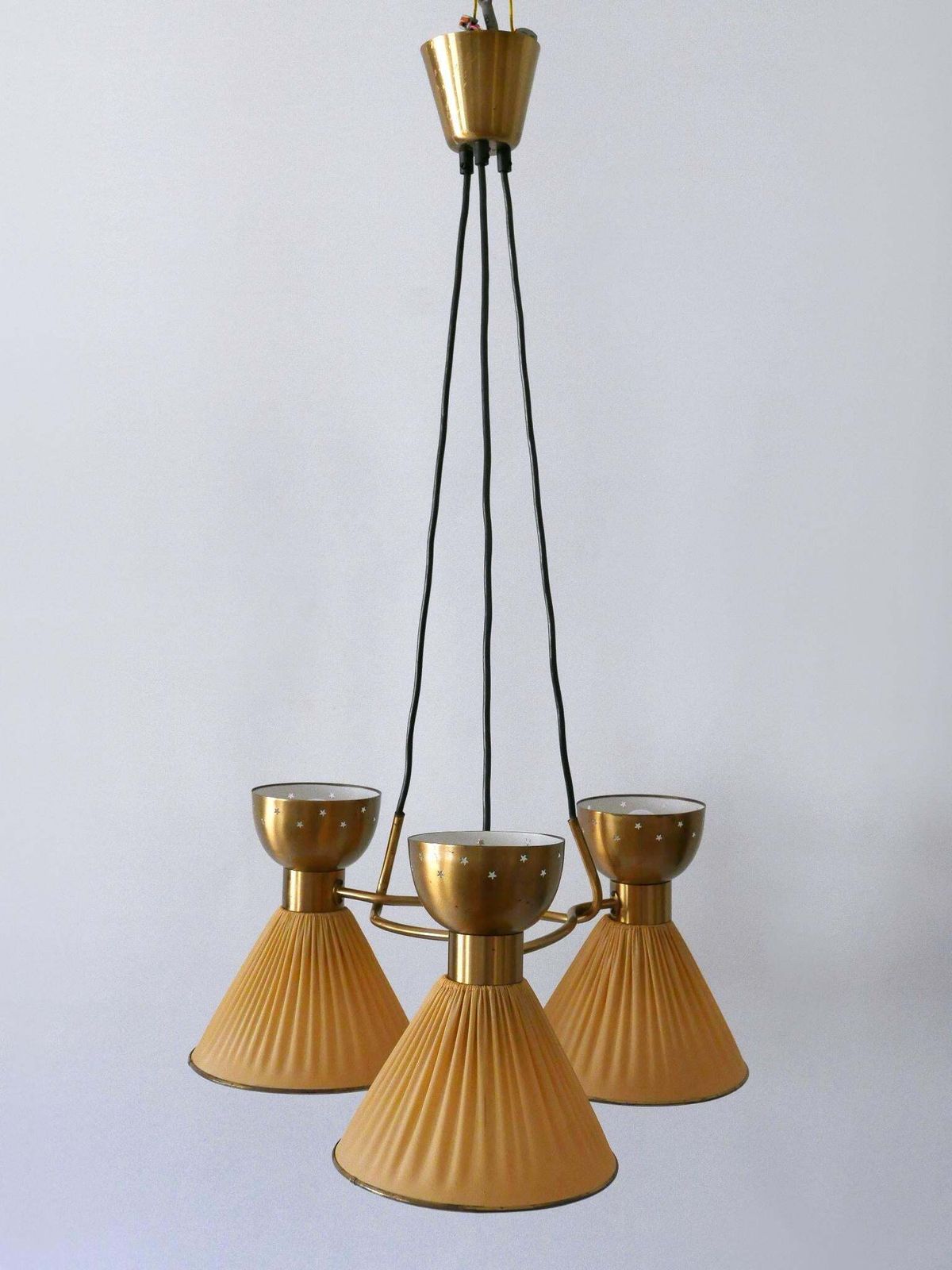 Exceptional 6 Flamed Mid Century Modern Pendant Lamp Or Chandelier Sweden 1950s photo vintage