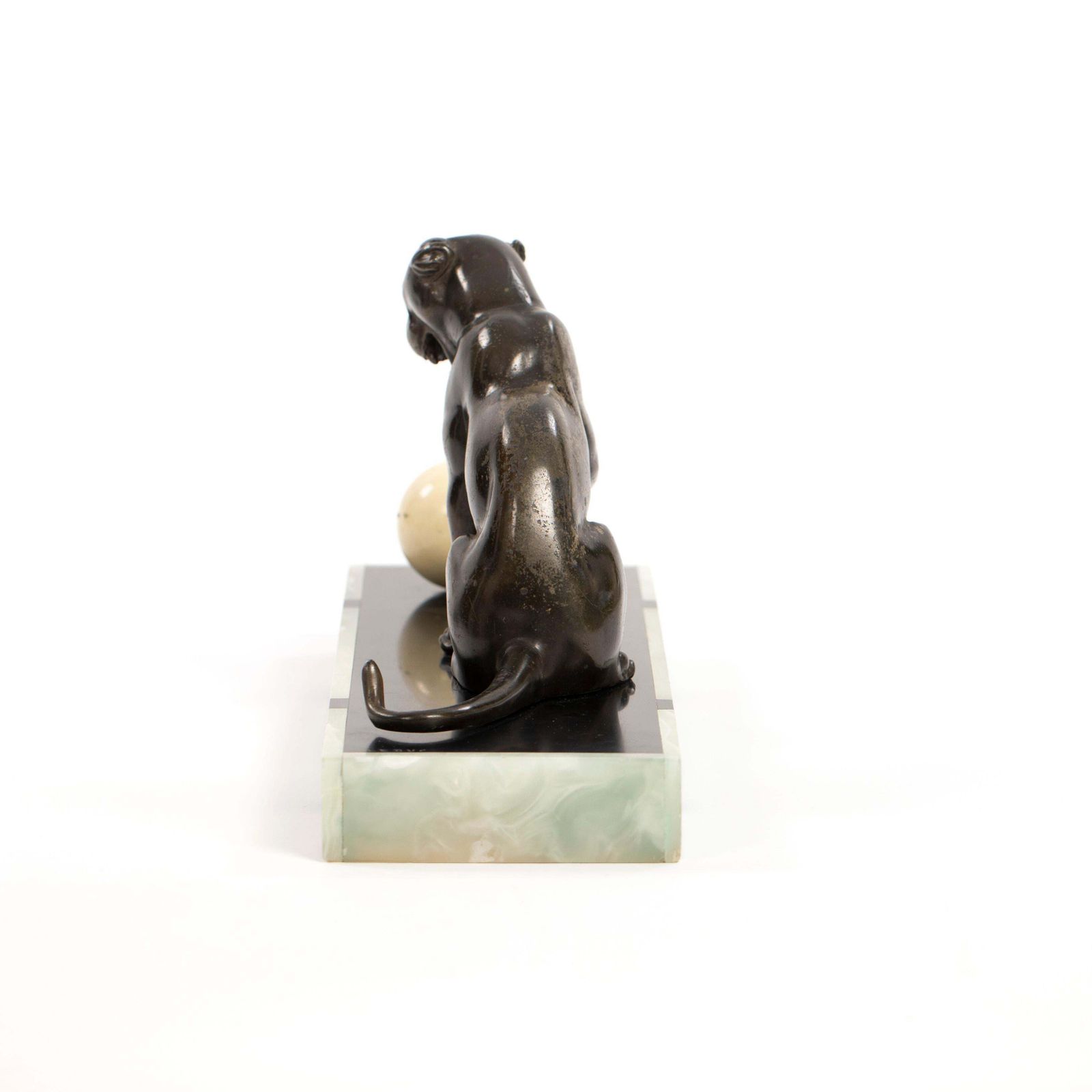 French Art Deco Bronze Panther On Marble Base With Jade Trim, Signed Leduc 1910s photo Art