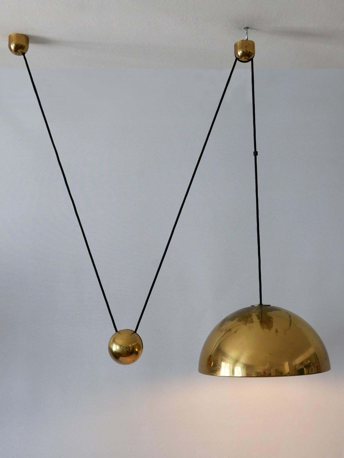 Elegant Mid Century Counterweight Brass Pendant Lamp By Florian Schulz 1960s photo furniture