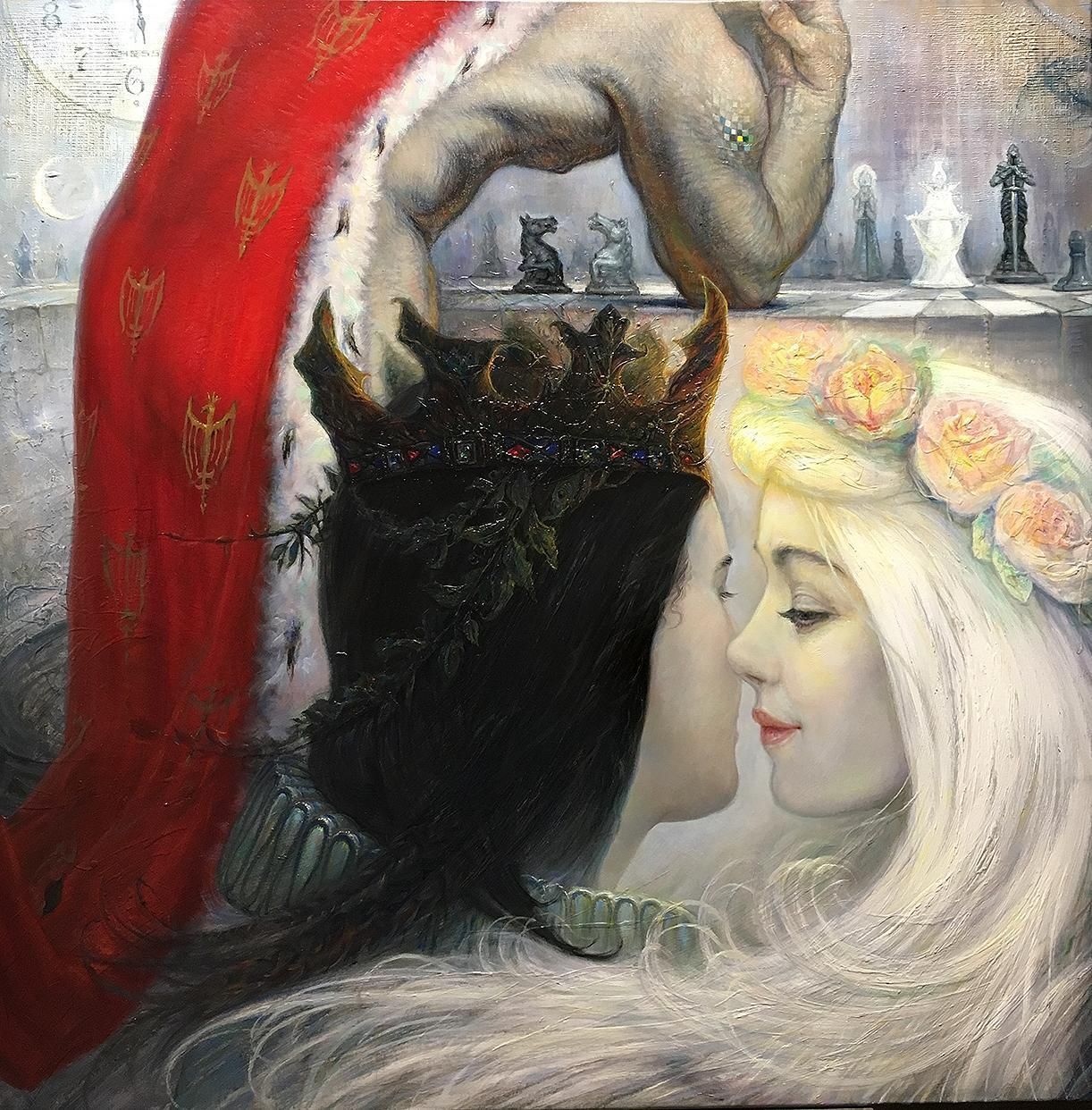 Igor Maikovnice Chess Game Triptih  Oil/Canvas, 100x70 Cm, 100x100 Cm, 100x70 Cm, 20152015 photo for sale