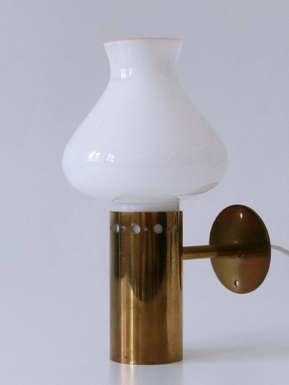 photo for sale Set Of Two Elegant Mid Century Modern Brass & Glass Sconces Sweden 1950s
