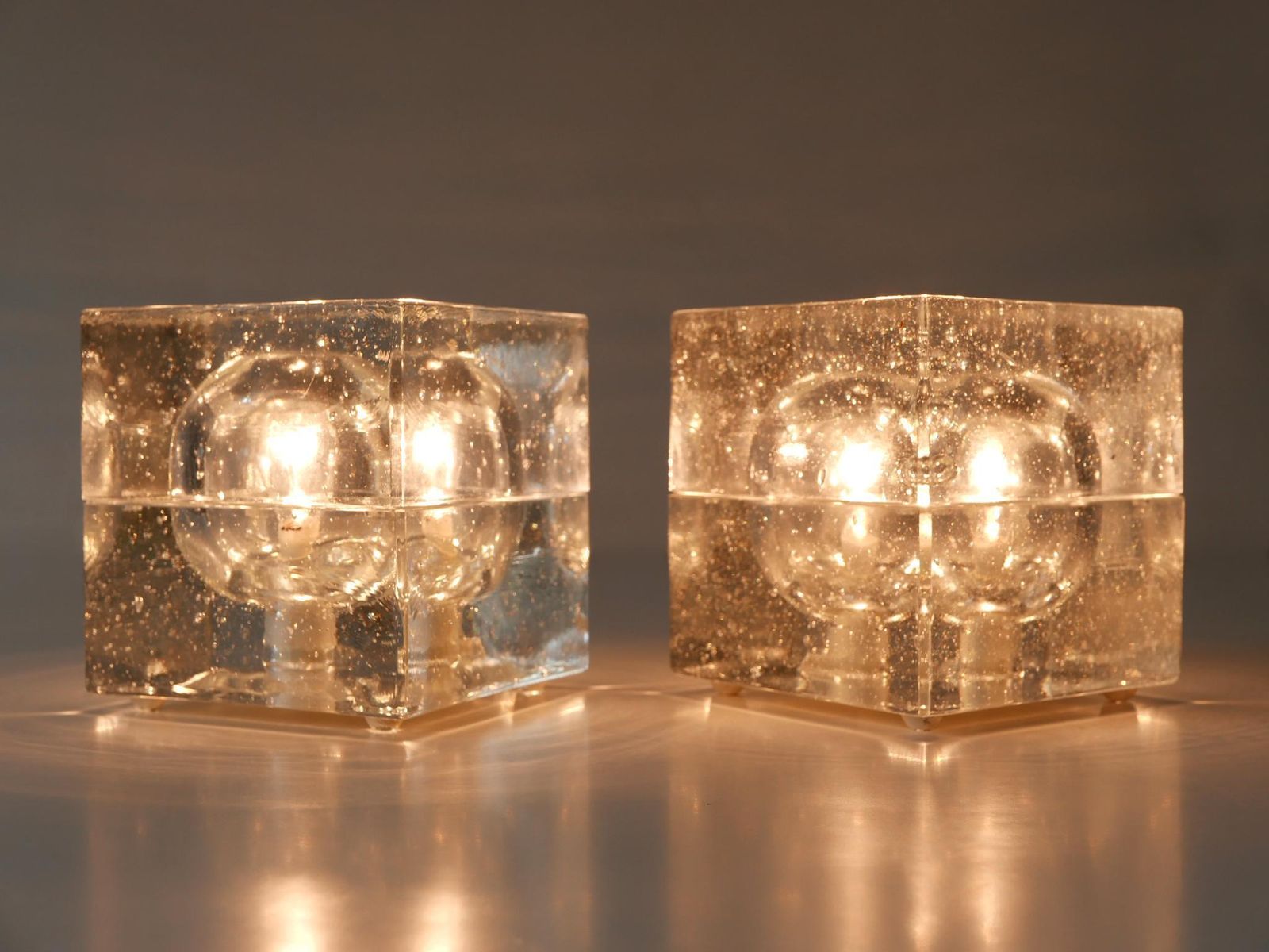 Set Of Two Hand Blown Cubic Table Lamps By Müller & Zimmer, 1970s, Germany photo Lighting