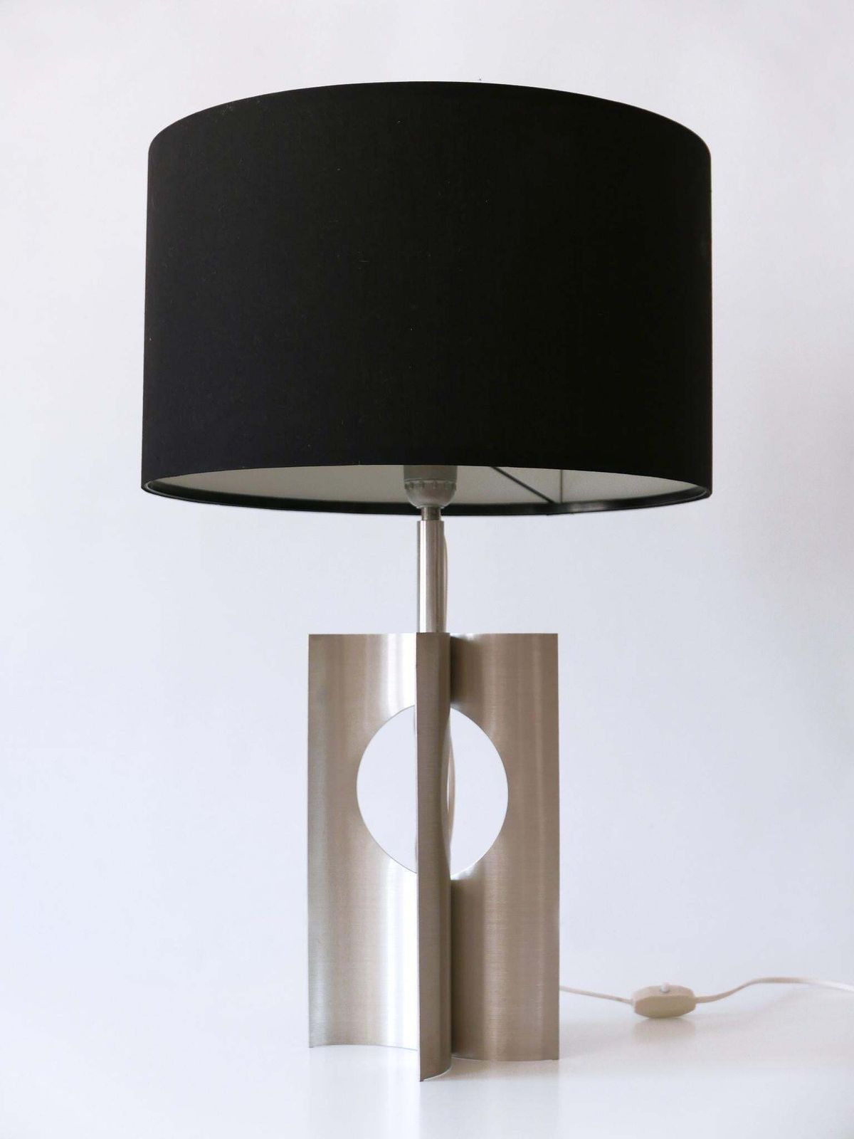 Rare & Elegant Mid Century Modern Brushed Aluminum Table Lamp France 1970s photo Lighting