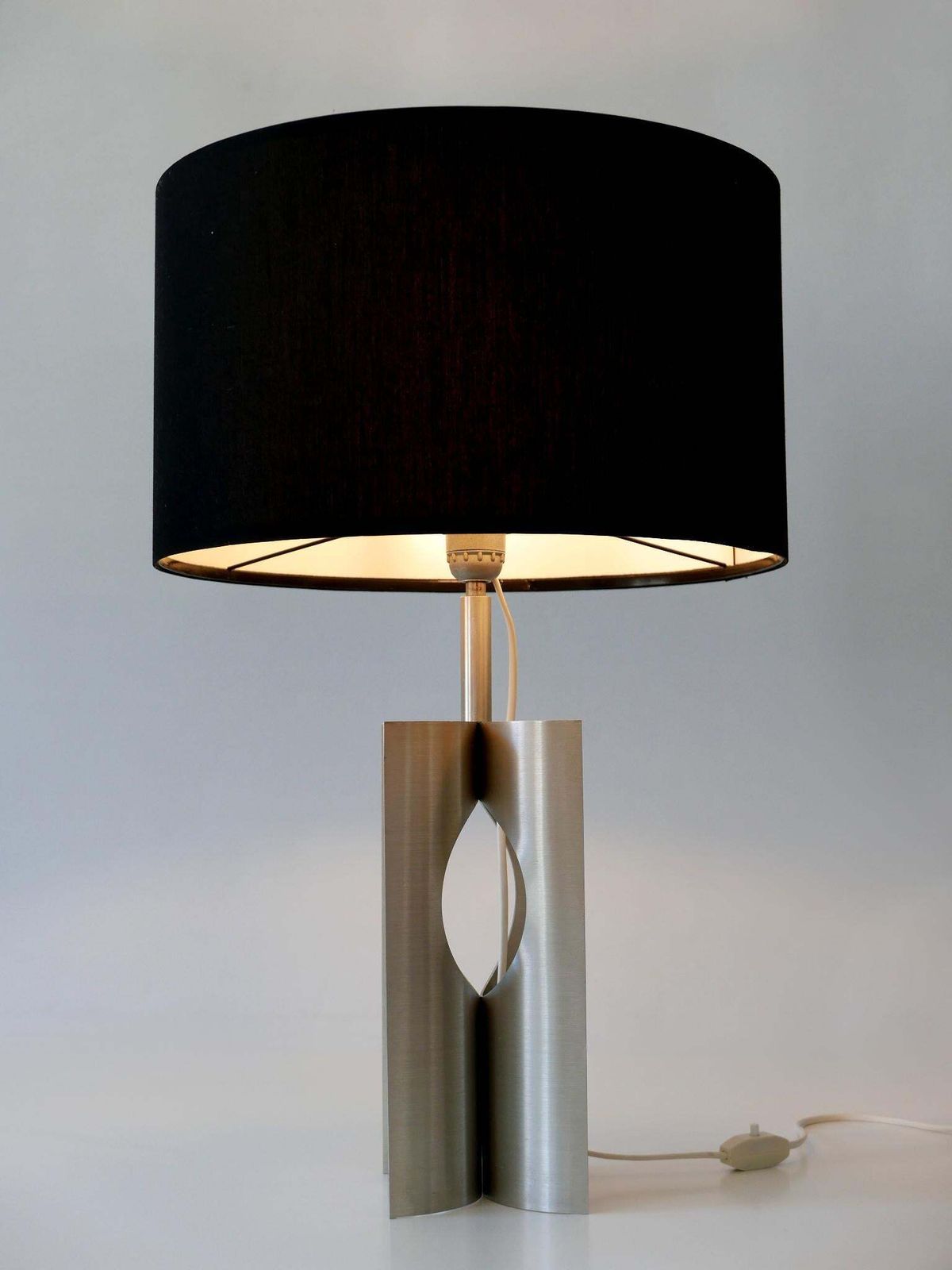 Rare & Elegant Mid Century Modern Brushed Aluminum Table Lamp France 1970s photo vintage