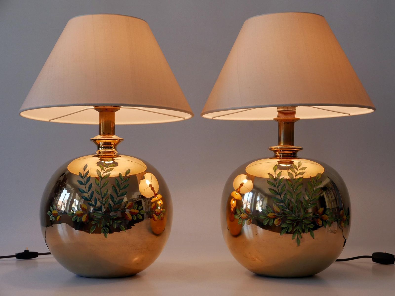 Set Of Two Mid Century Modern Massive Brass Side Table Lamps By Arte Lumen 1970s photo furniture