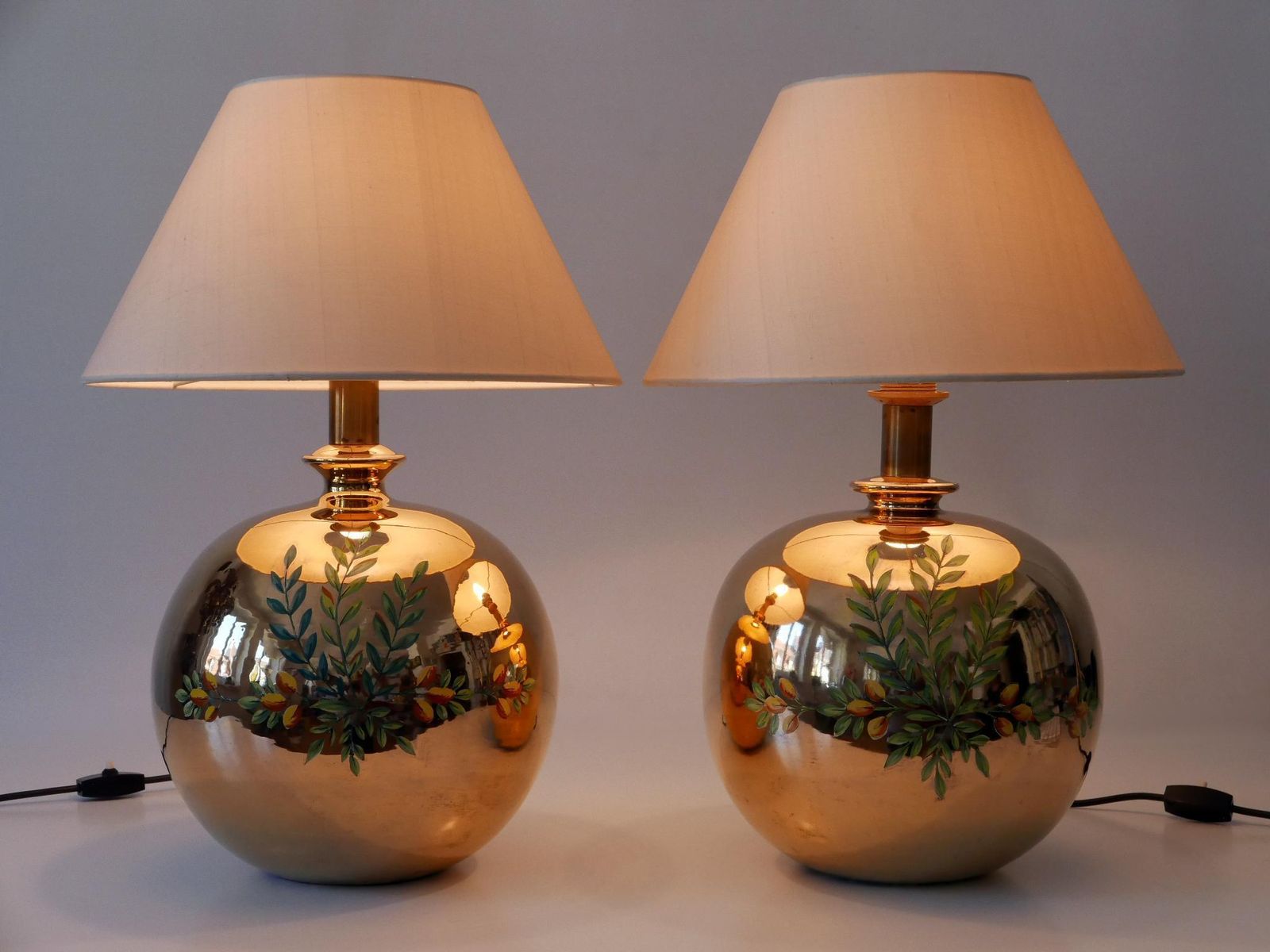 Set Of Two Mid Century Modern Massive Brass Side Table Lamps By Arte Lumen 1970s photo Lighting
