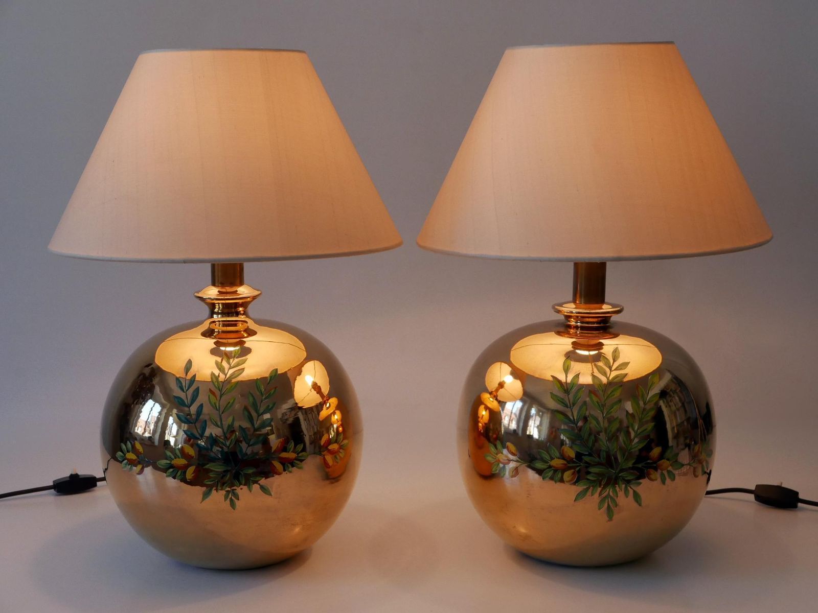 Set Of Two Mid Century Modern Massive Brass Side Table Lamps By Arte Lumen 1970s photo vinterior