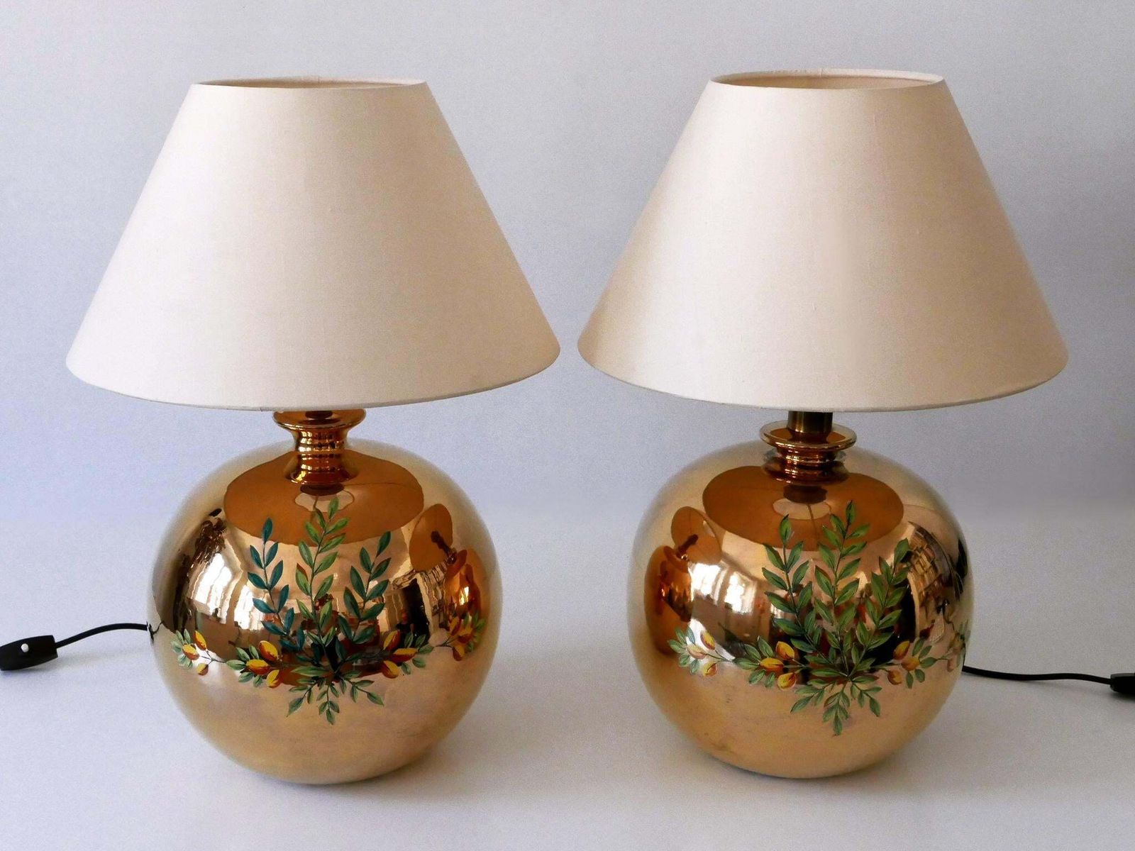 Set Of Two Mid Century Modern Massive Brass Side Table Lamps By Arte Lumen 1970s photo buy