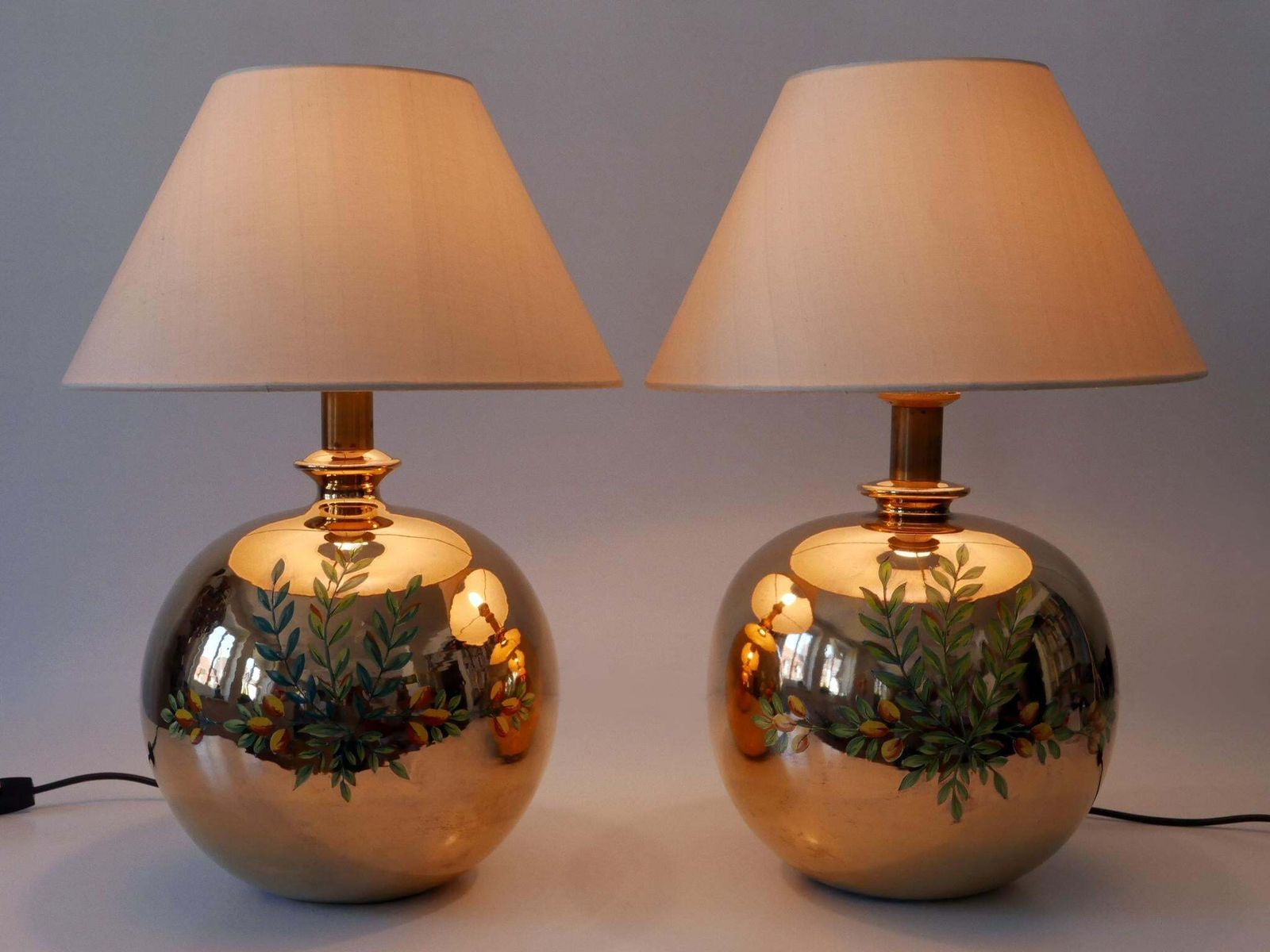 photo for sale Set Of Two Mid Century Modern Massive Brass Side Table Lamps By Arte Lumen 1970s