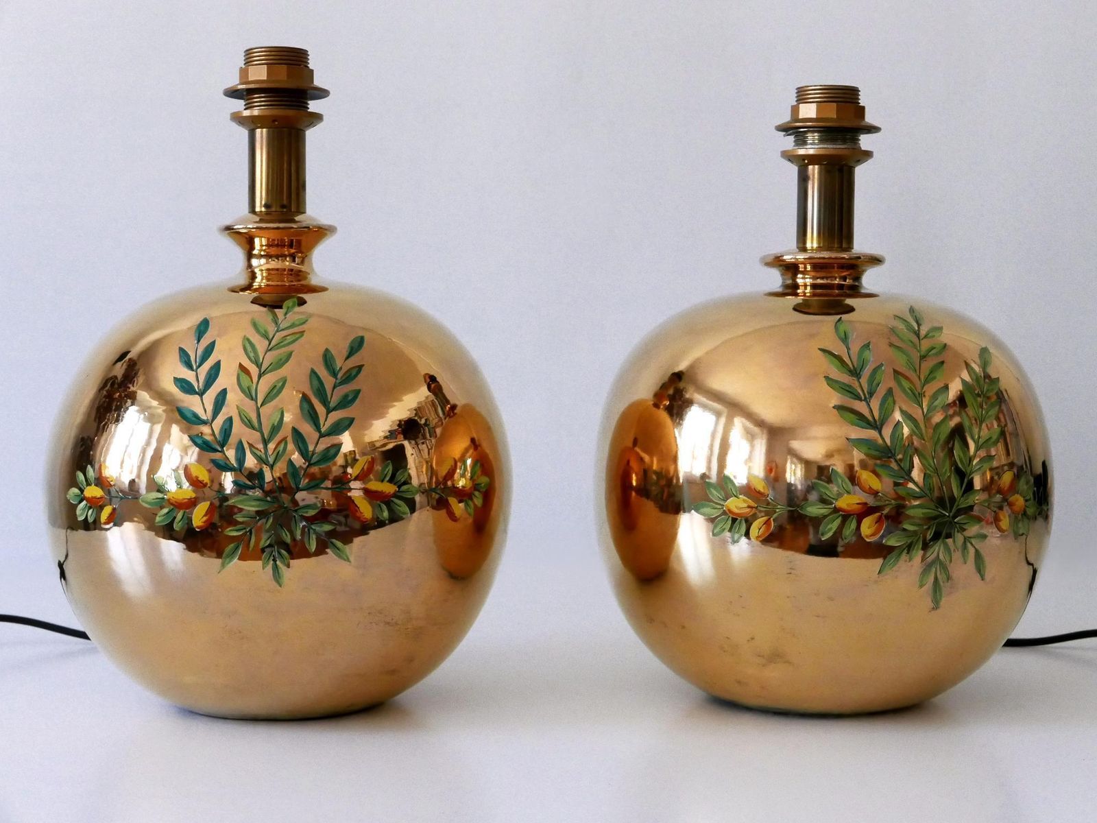 2600.0 Set Of Two Mid Century Modern Massive Brass Side Table Lamps By Arte Lumen 1970s photo