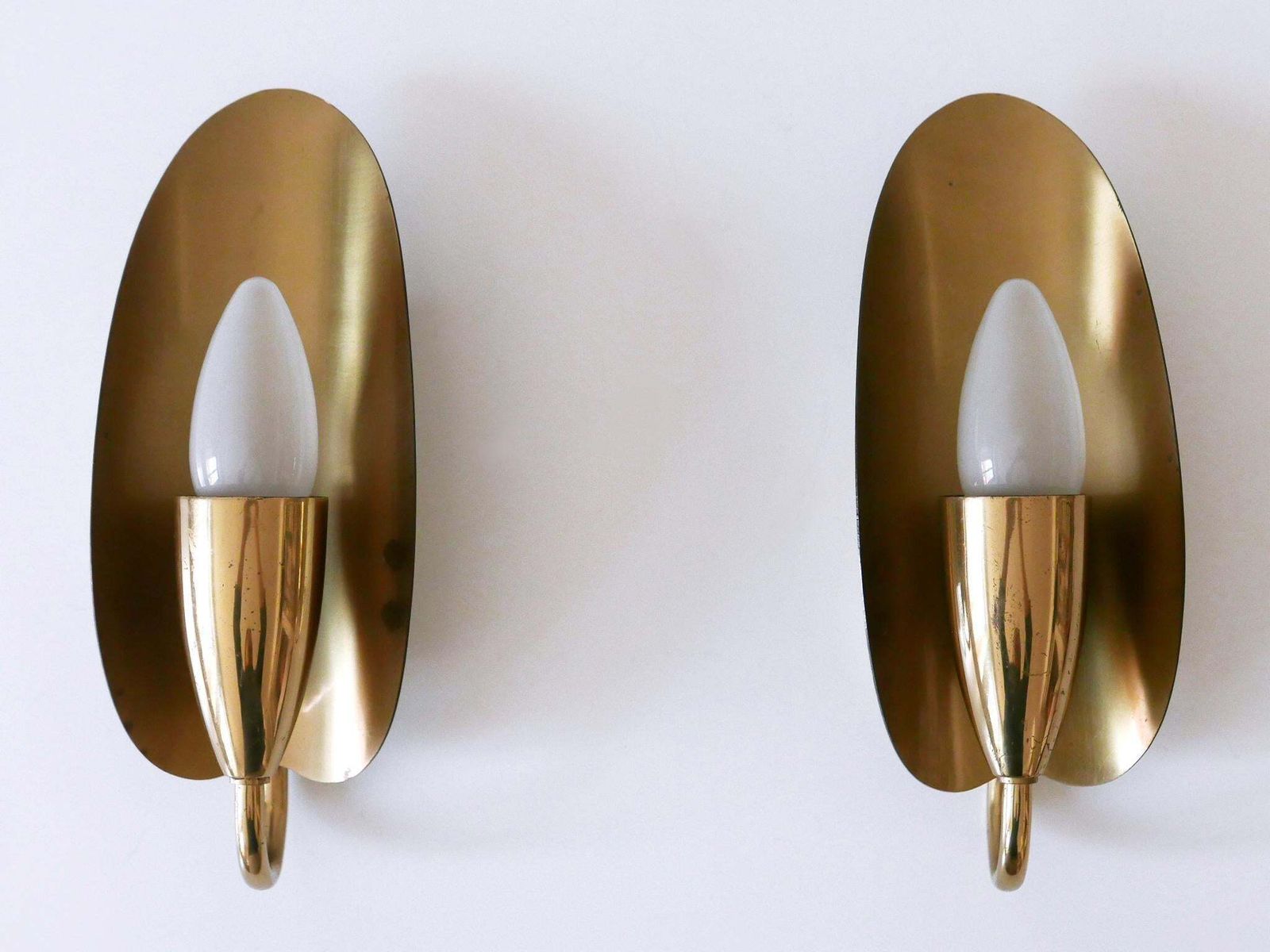 Set Of Two Lovely Mid Century Modern Brass Sconces Or Wall Lamps Germany 1950s photo for sale