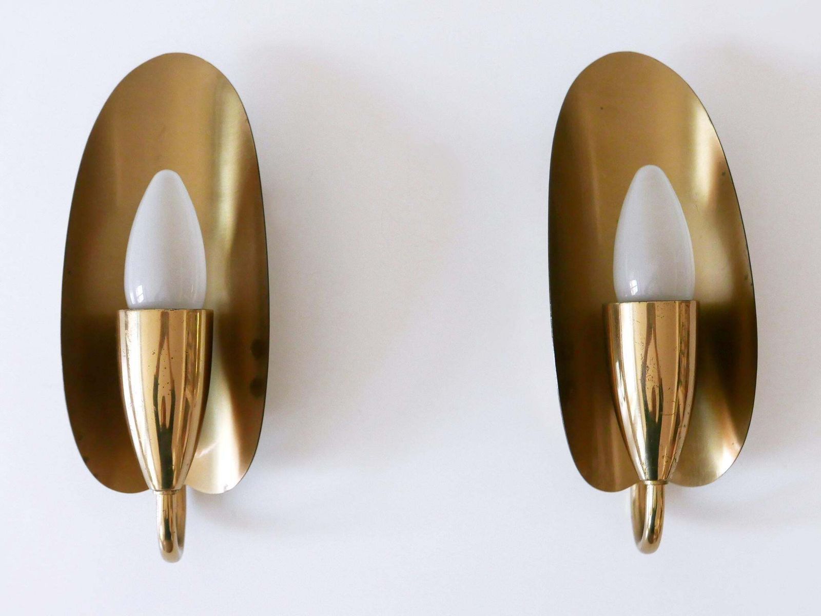 Set Of Two Lovely Mid Century Modern Brass Sconces Or Wall Lamps Germany 1950s photo Lighting