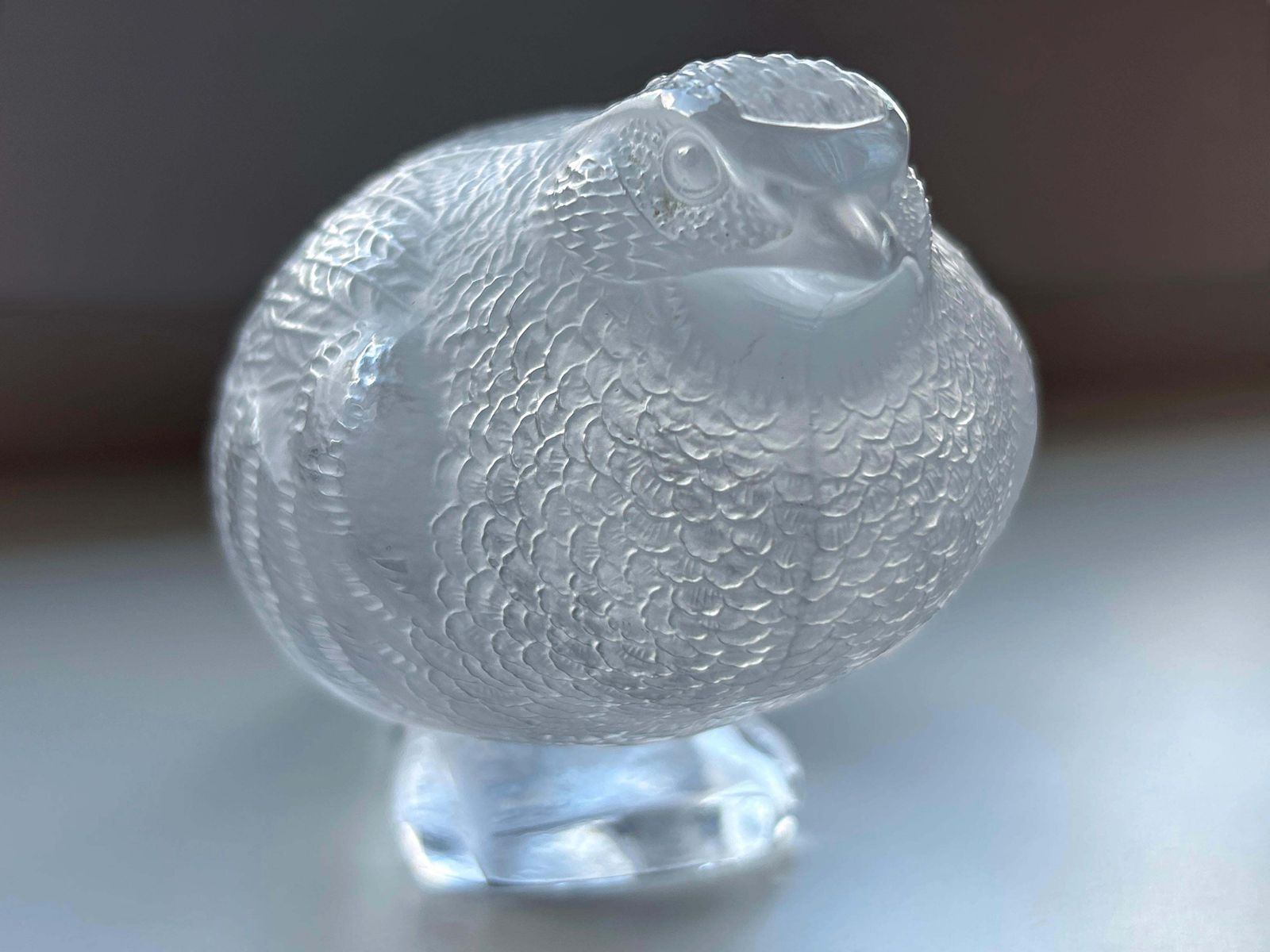 photo furniture Beautiful & Highly Decorative Glass Quail Sculpture By Lalique France 1960s